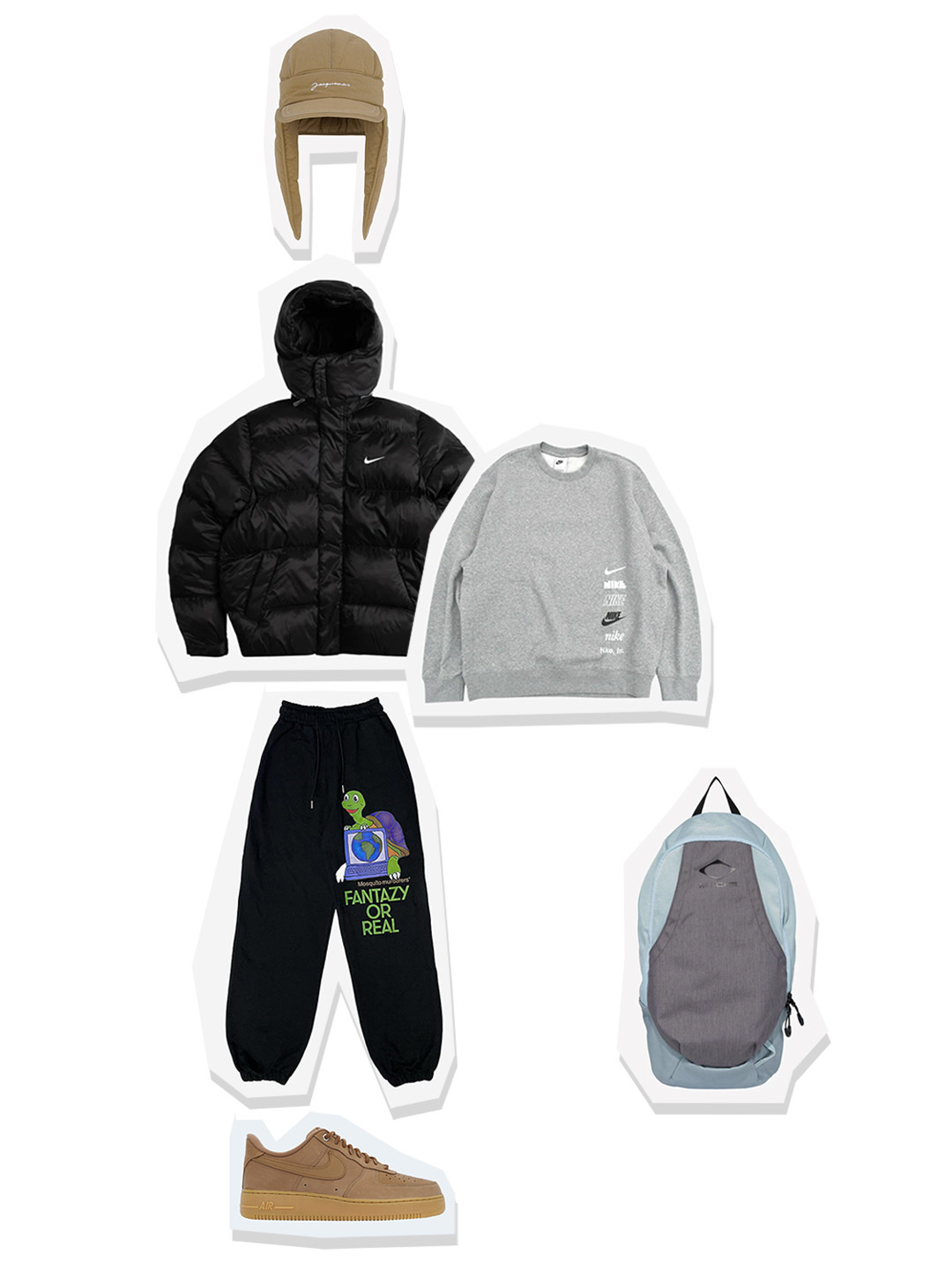 Nike Life Therma-Fit Puffer Jacket Black - Asia, Nike Club Fleece+ Brushed Back Crew Dark Grey Heather - Asia 착용 스타일 - 1