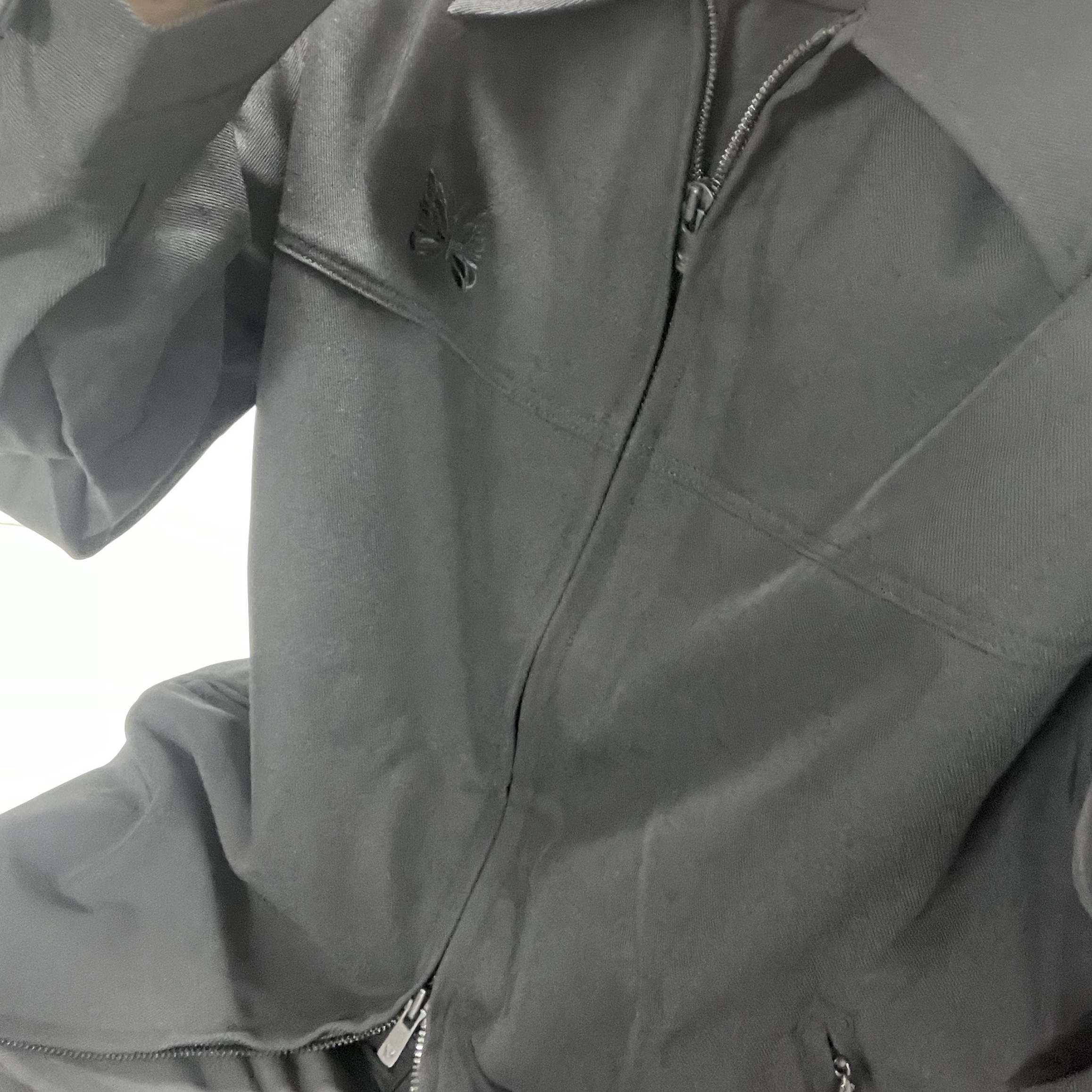 Needles PE/R/PU Cavalry Twill Sport Jacket Black 착용 스타일