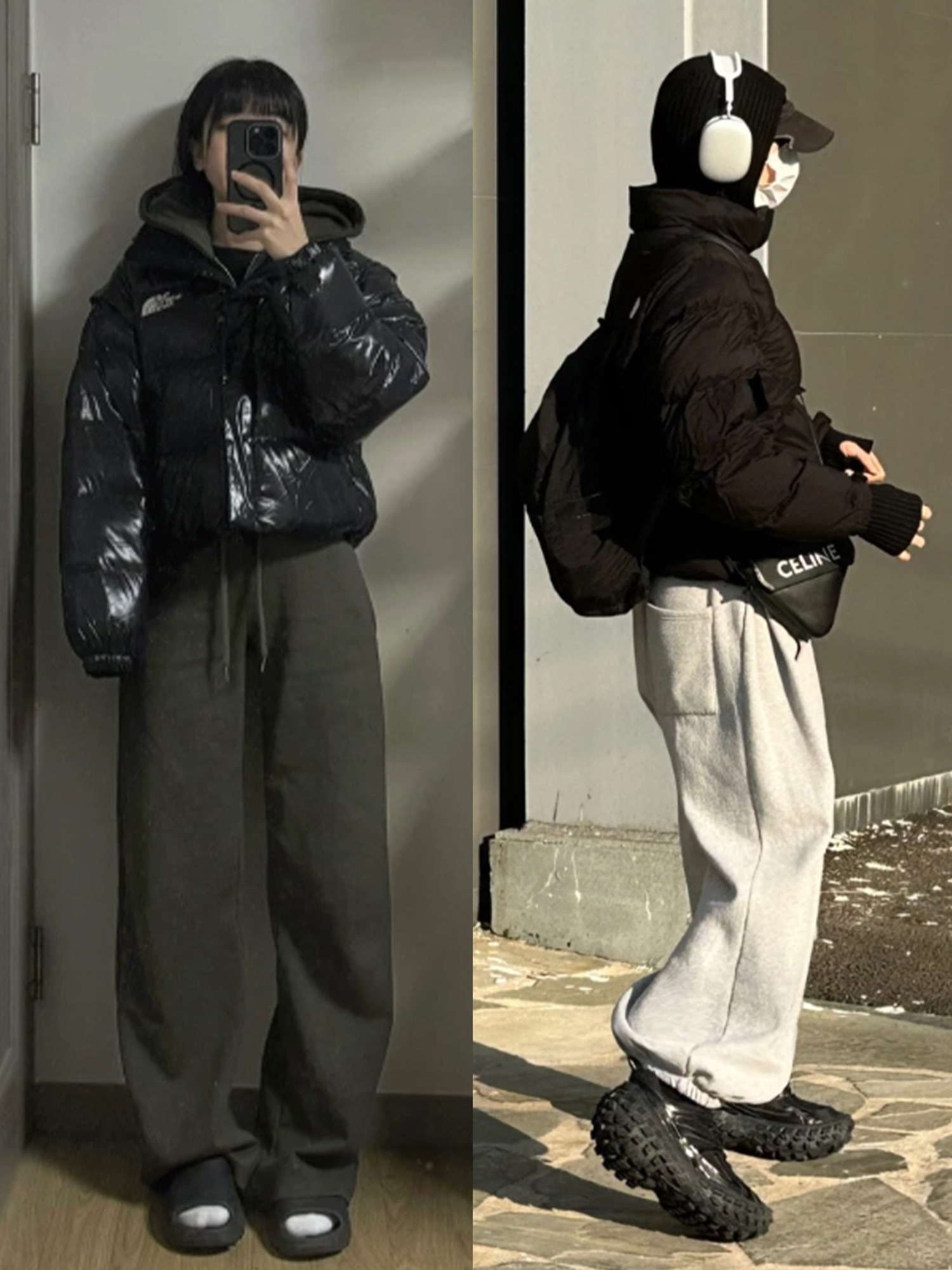 Surgery Clover Logo Beanie Ver.2 White, The North Face 1996 Retro Nuptse Down Jacket TNF Black 착용 스타일 - 3