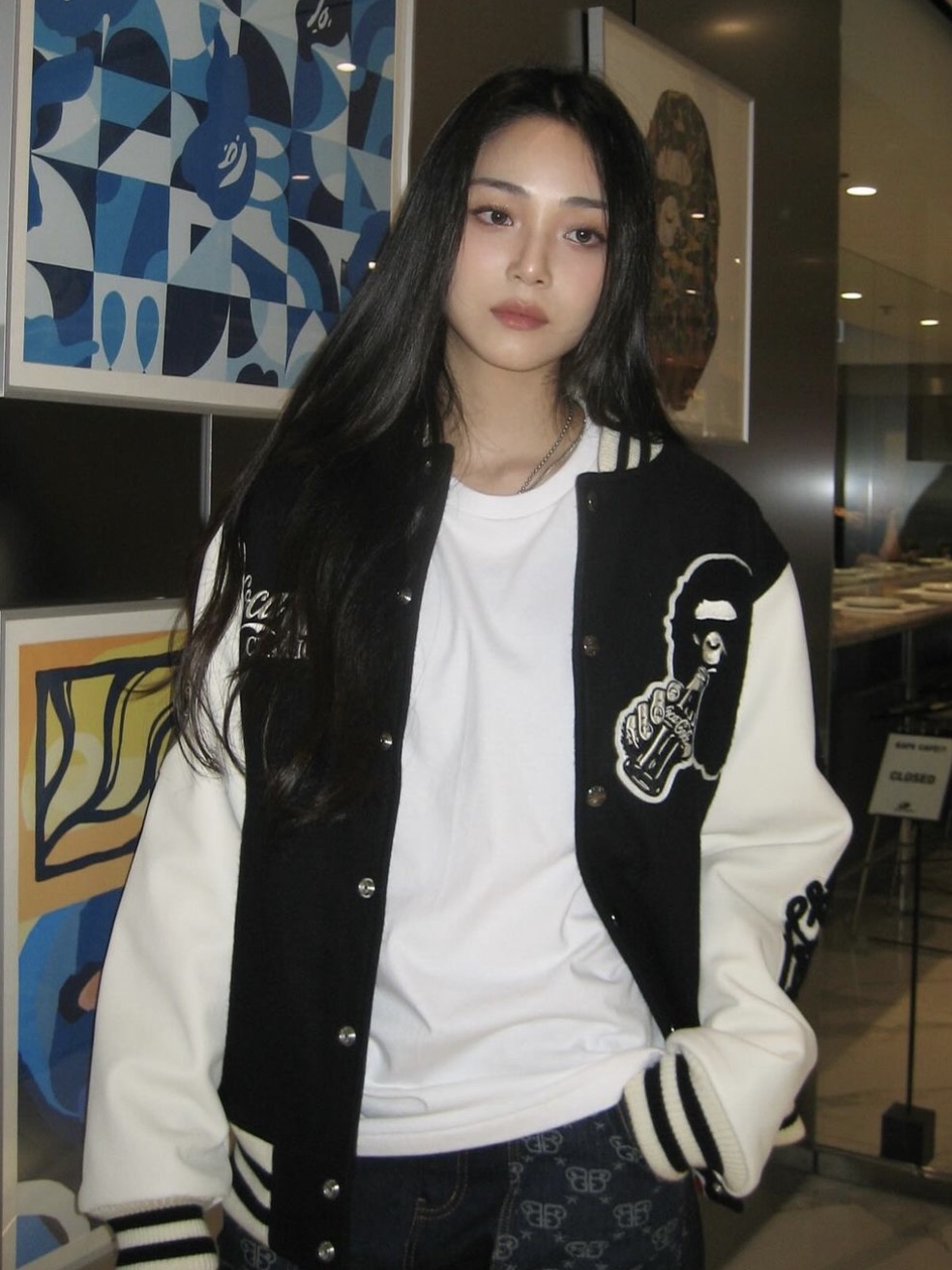 BAPE x Coca Cola Varsity Jacket Black 착용 스타일