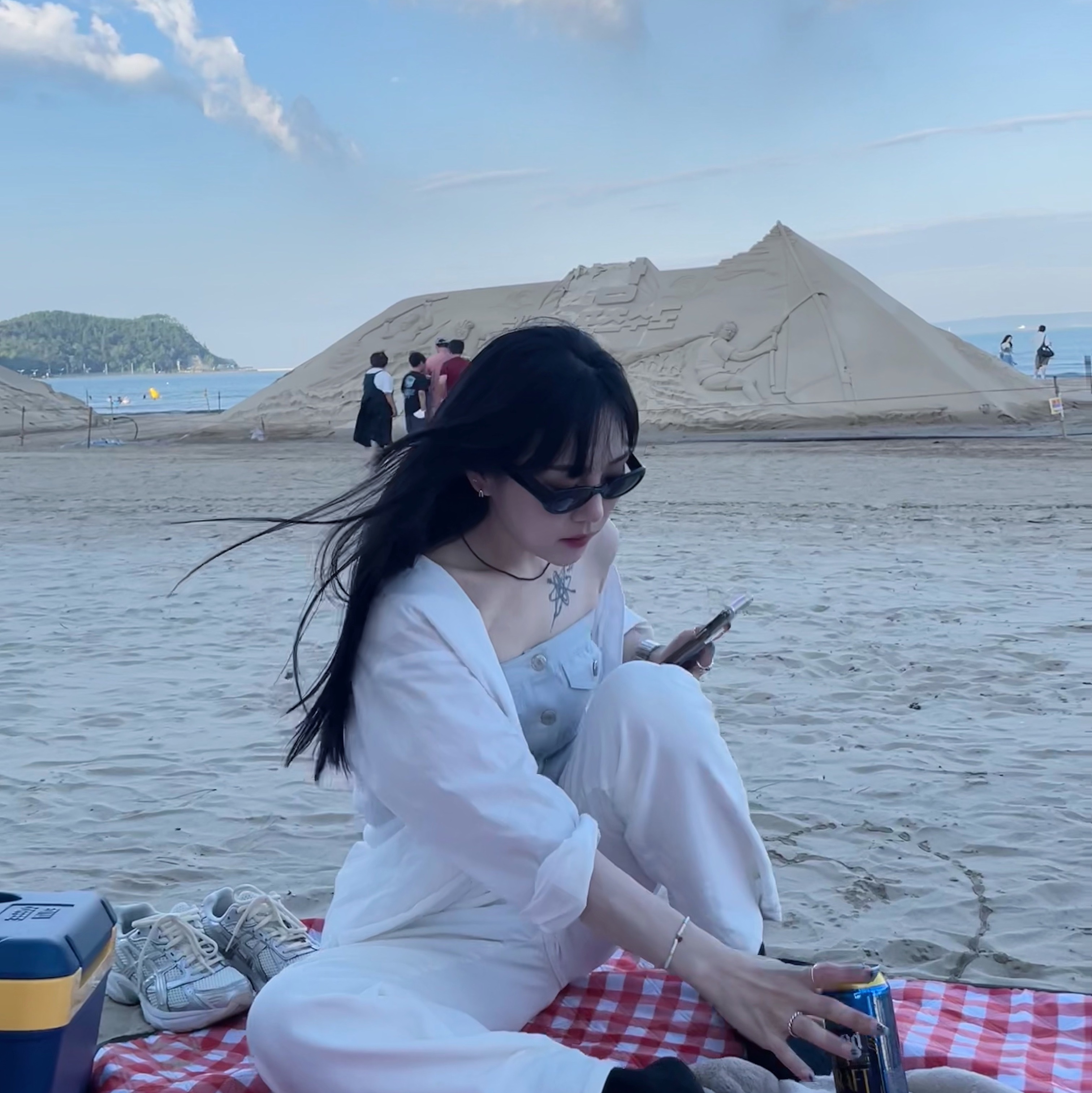 (W) Zara Denim TRF Corsetry Top Light Blue, (W) Asics Gel-1130 Cream Pure Silver 착용 스타일 - 6