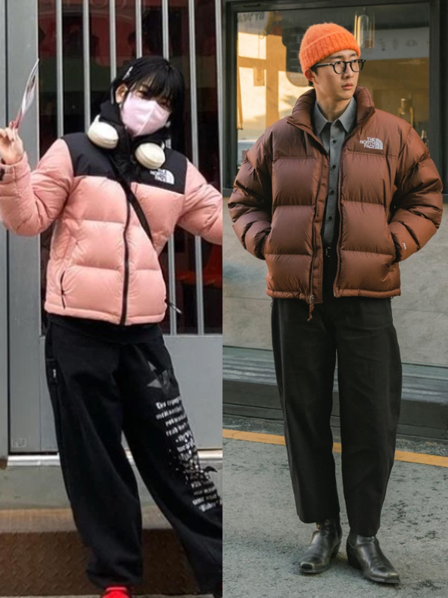 The North Face White Label Novelty Nuptse Down Jacket Light Khaki, (W) The North Face 1996 Eco Nuptse Jacket Dusty Rose 착용 스타일 - 3