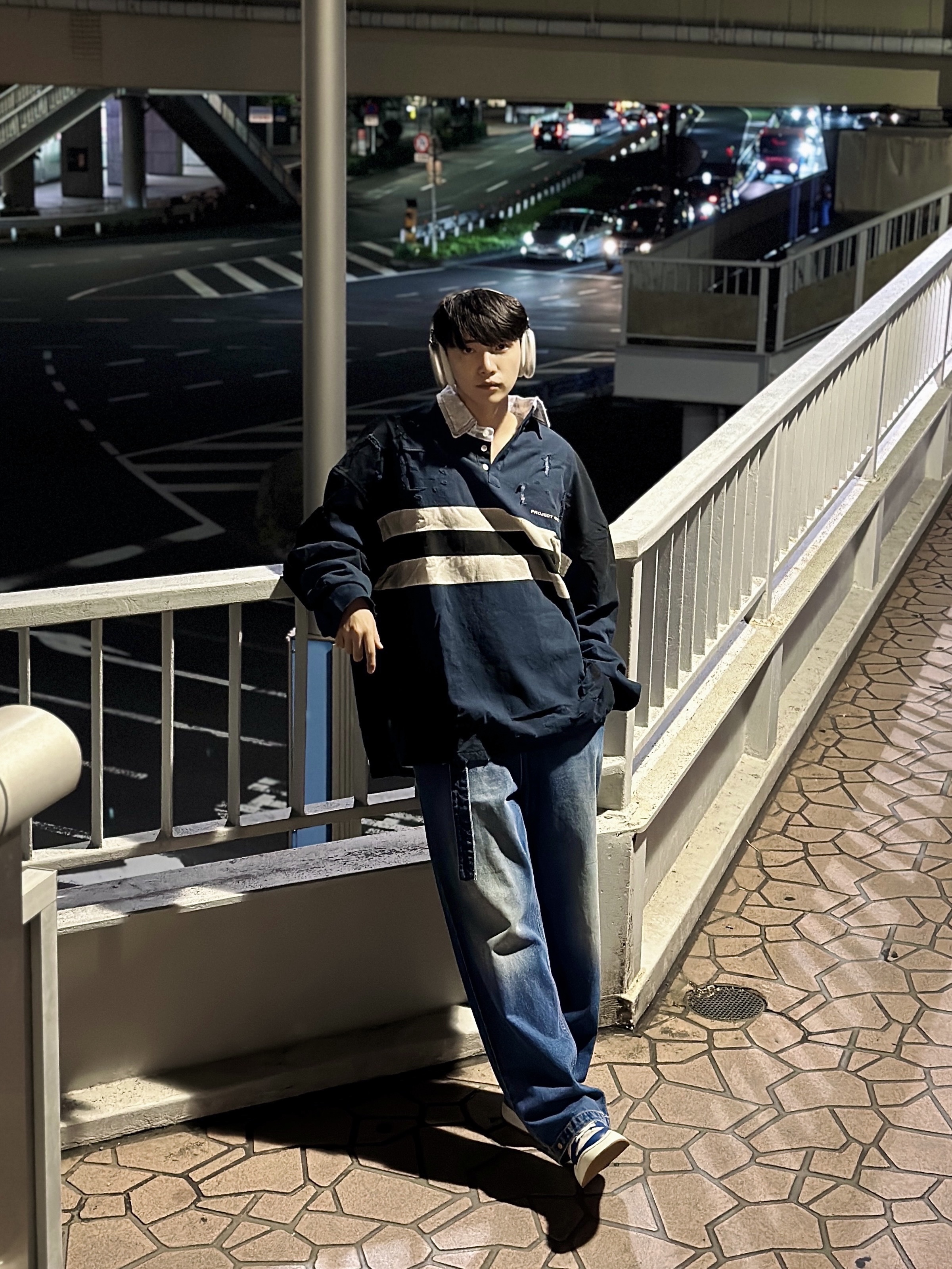 Project G/R Bullied Polo Shirts Navy, Ader Error Log; Khalif Blue 착용 스타일 - 4