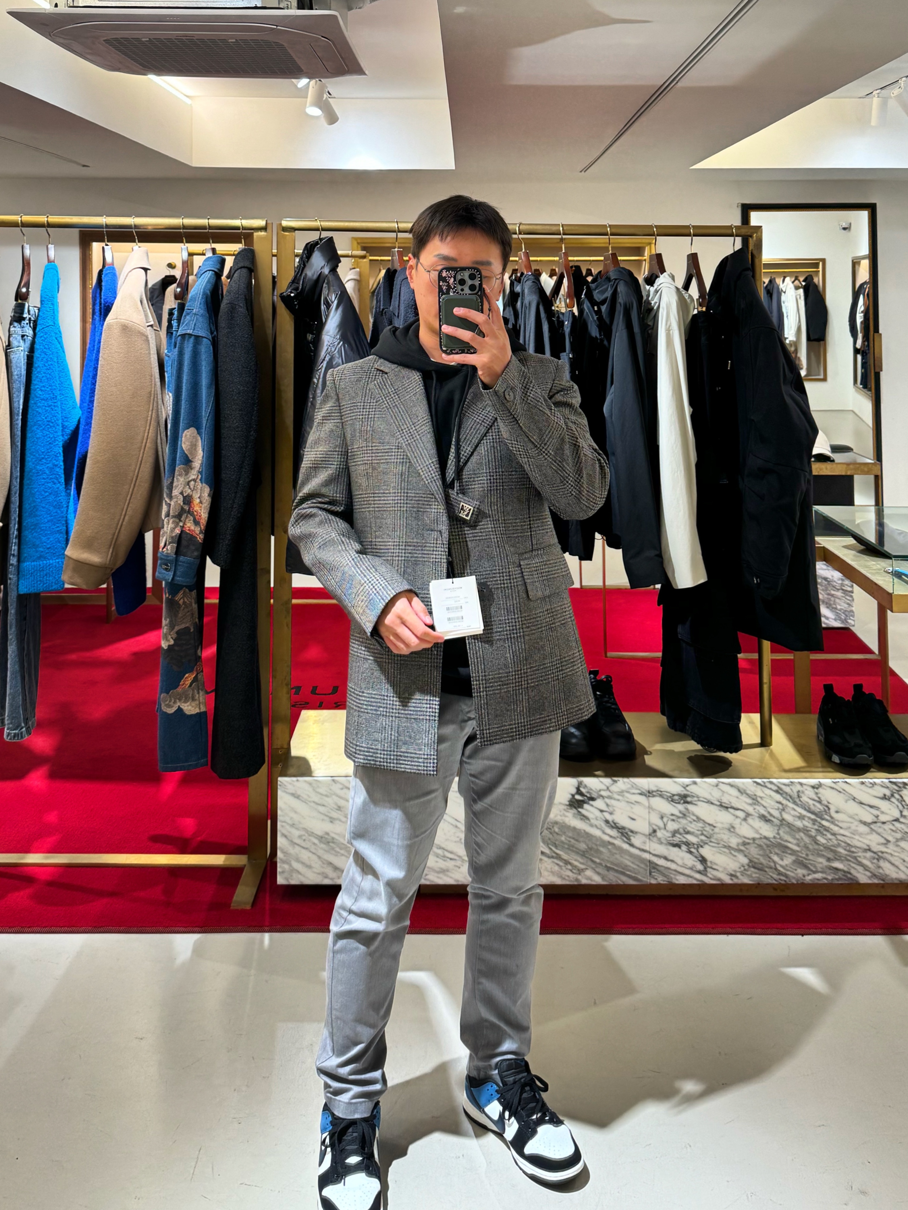 Wooyoungmi Tweed Blouson Jumper Navy - 23SS, Nike Dunk Low Retro Summit White Industrial Blue 착용 스타일 - 3