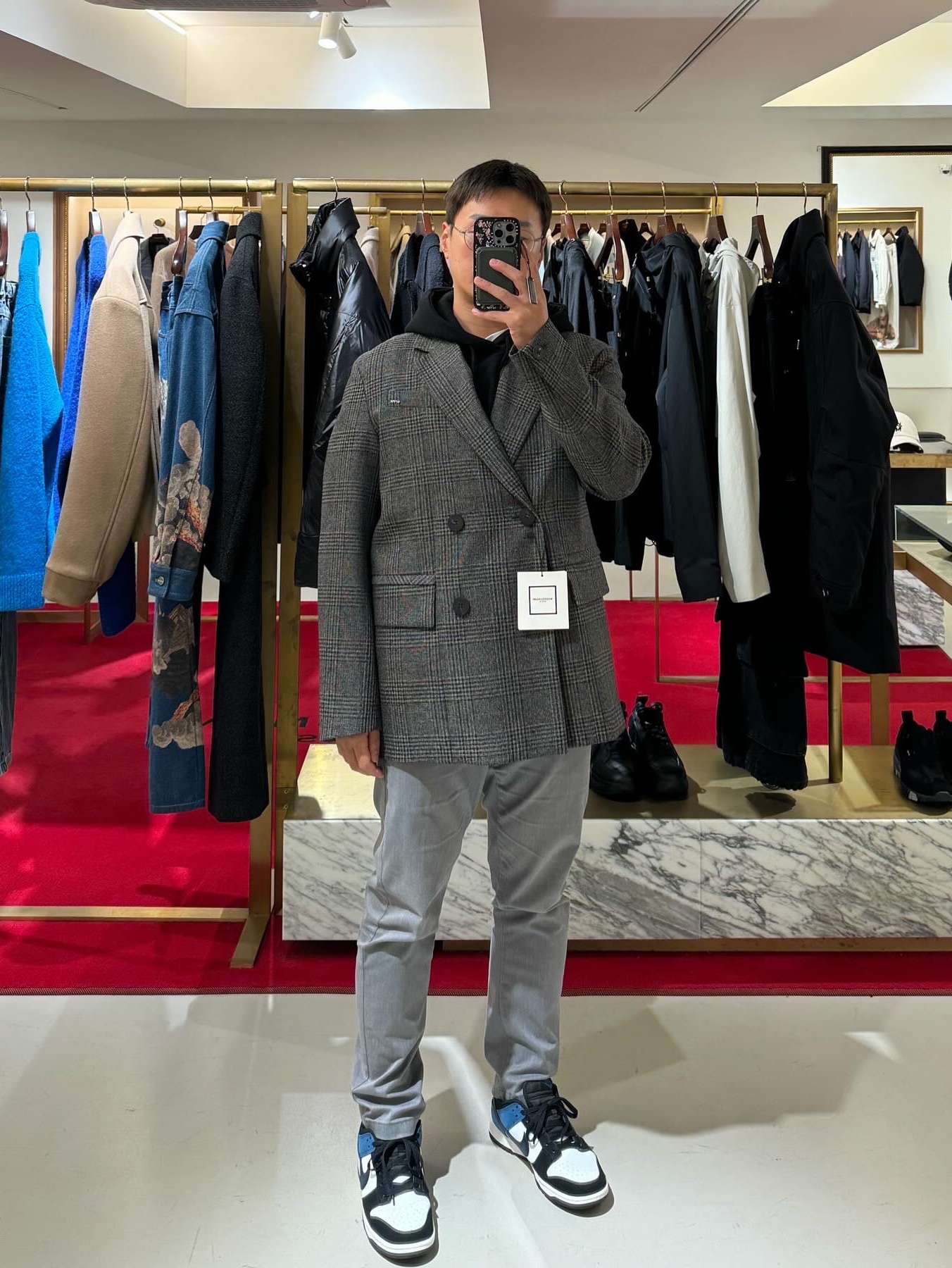 Wooyoungmi Tweed Blouson Jumper Navy - 23SS, Nike Dunk Low Retro Summit White Industrial Blue 착용 스타일 - 5