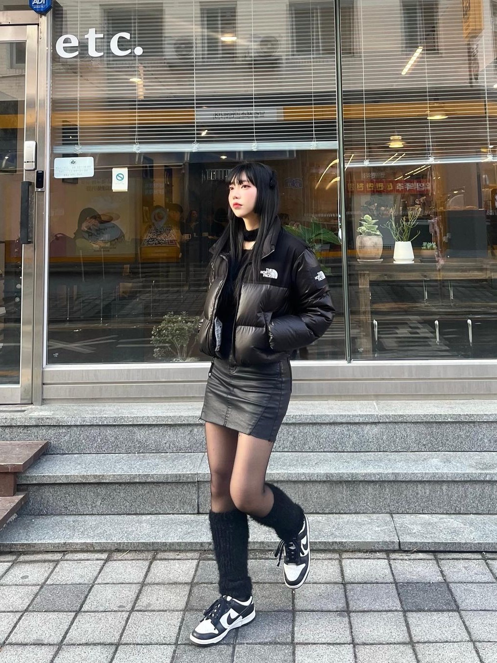 The North Face 1996 Retro Nuptse Jacket Dark Oak, (W) The North Face White Label Novelty Nuptse Down Jacket Black 착용 스타일 - 9