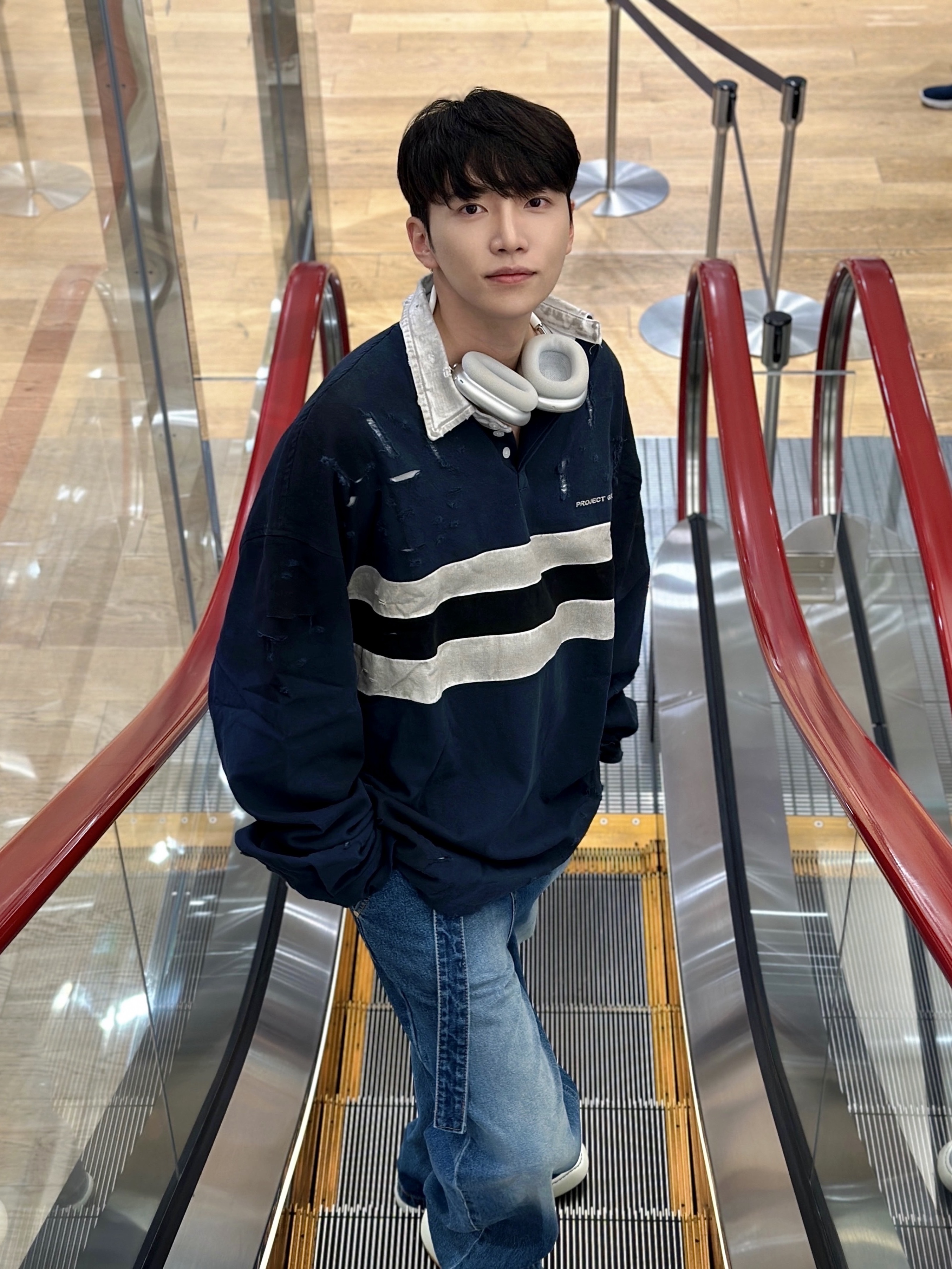 Project G/R Bullied Polo Shirts Navy, Ader Error Log; Khalif Blue 착용 스타일 - 2