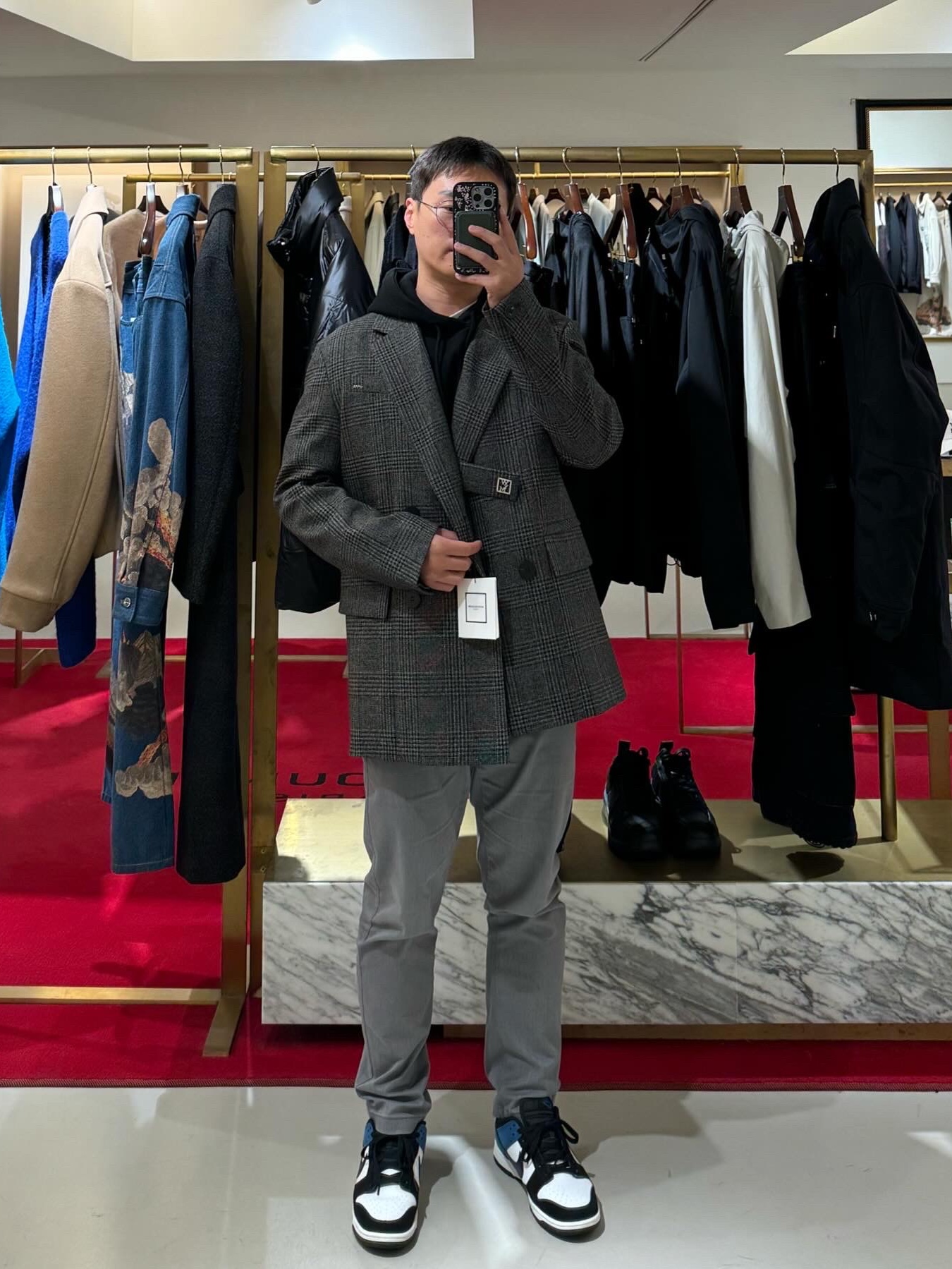 Wooyoungmi Tweed Blouson Jumper Navy - 23SS, Nike Dunk Low Retro Summit White Industrial Blue 착용 스타일 - 6