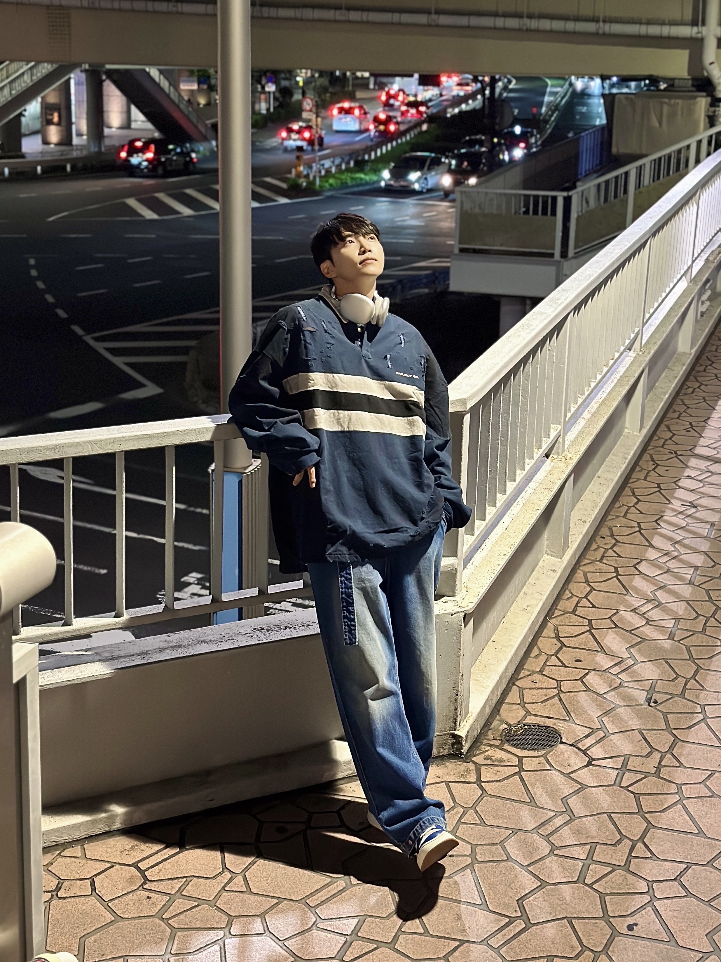 Project G/R Bullied Polo Shirts Navy, Ader Error Log; Khalif Blue 착용 스타일 - 1