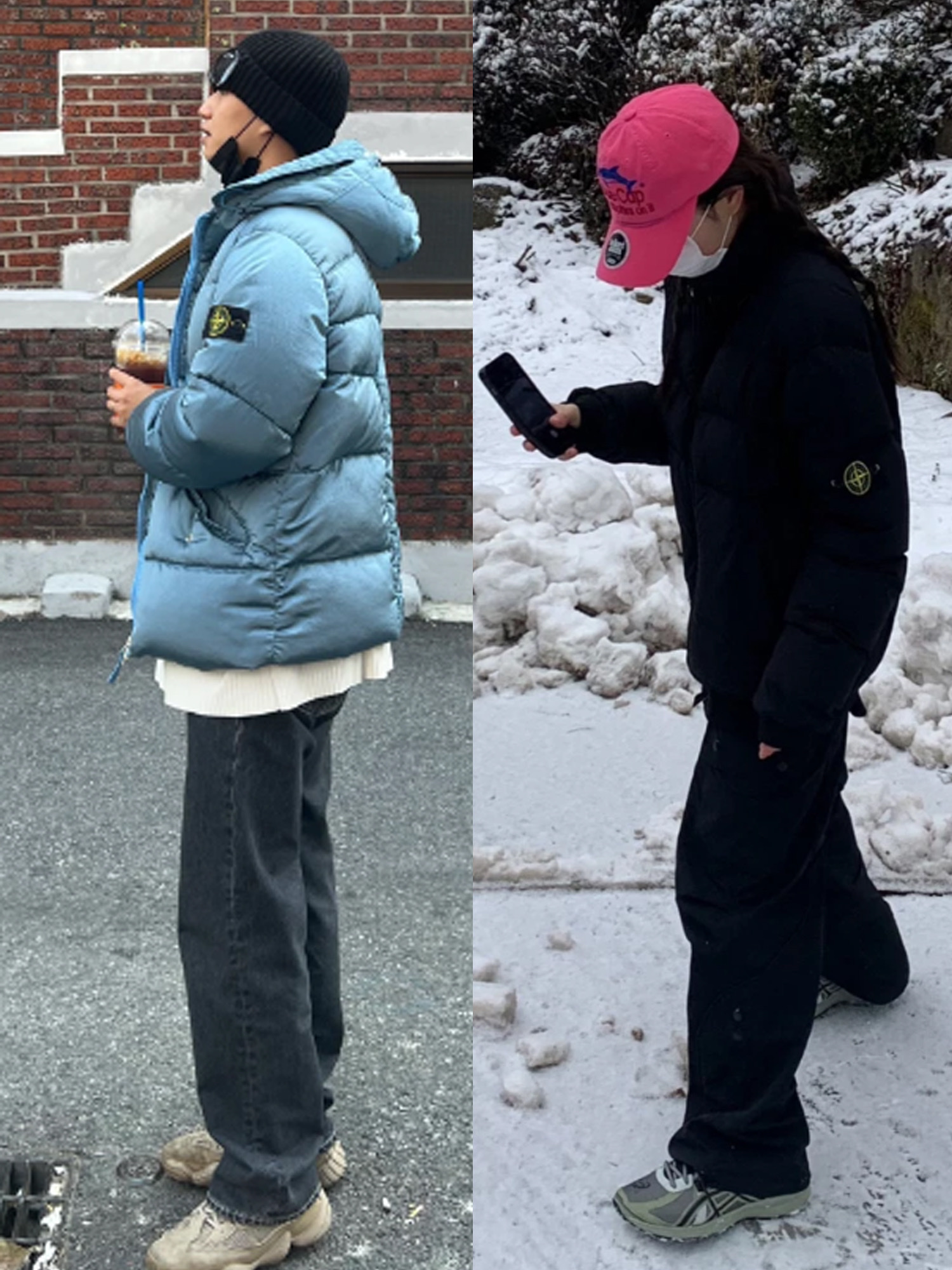 Stone Island 40223 Garment Dyed Crinkle Reps Down Jacket Black - 22FW, Stone Island 43619 Nylon Metal Econyl Regenerated Nylon Down Jacket Powder Blue - 22FW 착용 스타일 - 2