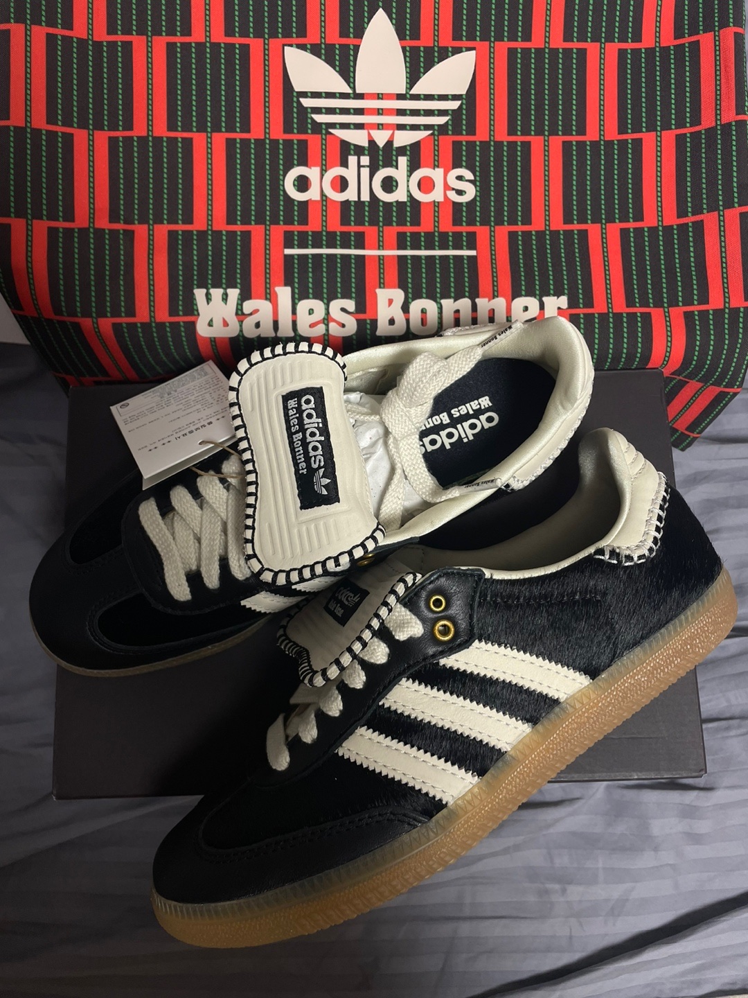Adidas x Wales Bonner Pony Tonal Samba Core Black Cream White 착용 스타일