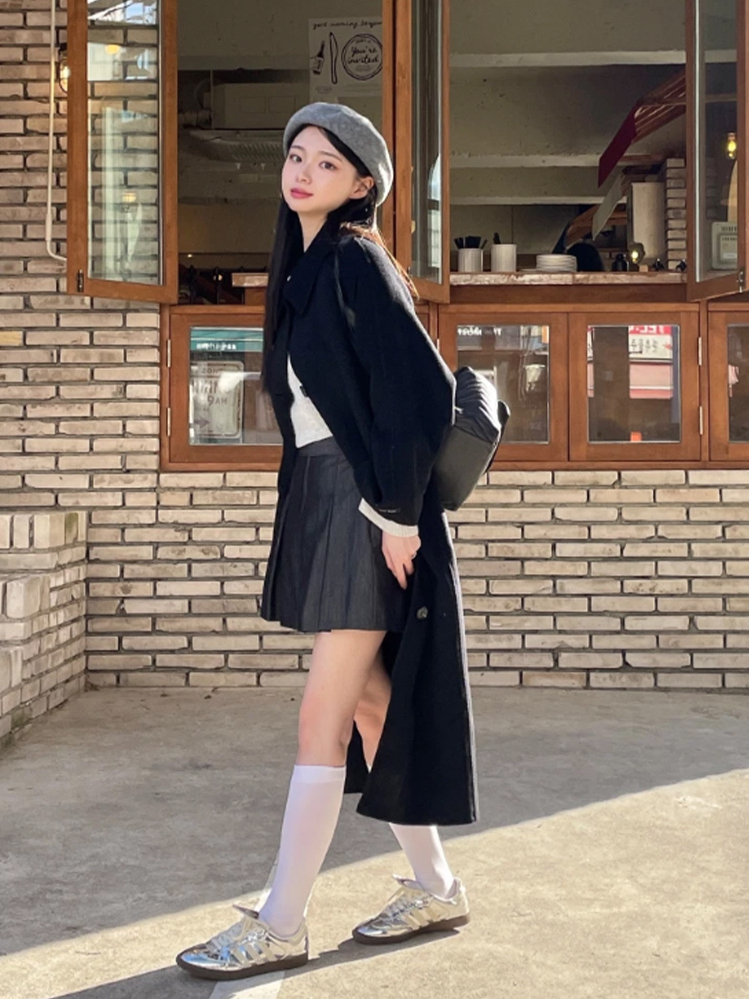 Asics Jog 100 S Birch - 2E Wide, Zara x Ader Error Wool Blend Oversize Coat Black 착용 스타일 - 4