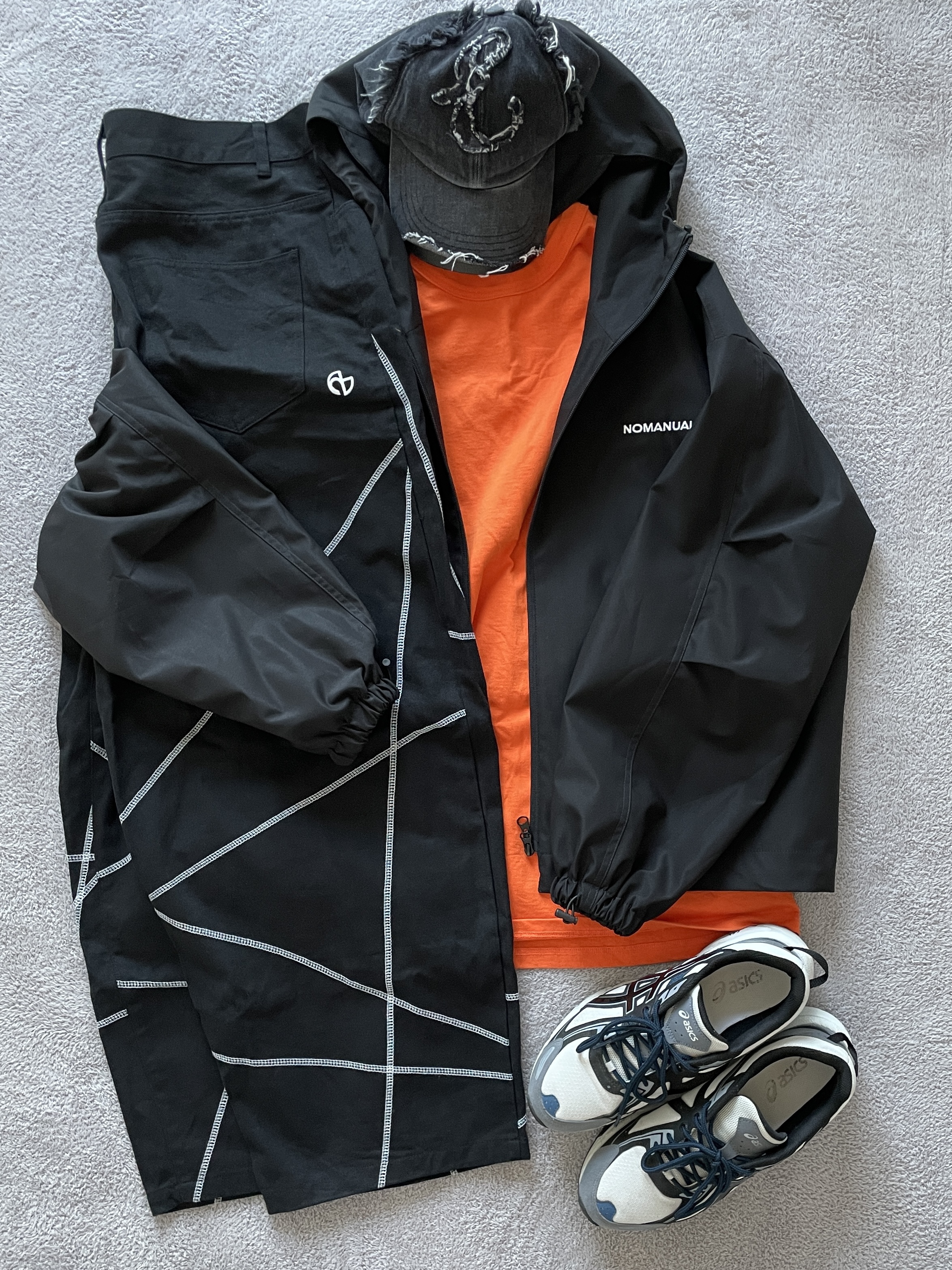 Asics Gel-Venture 6 SPS Glacier Grey, [KREAM 단독] Etce Damaged Denim Cap Black 착용 스타일 - 5