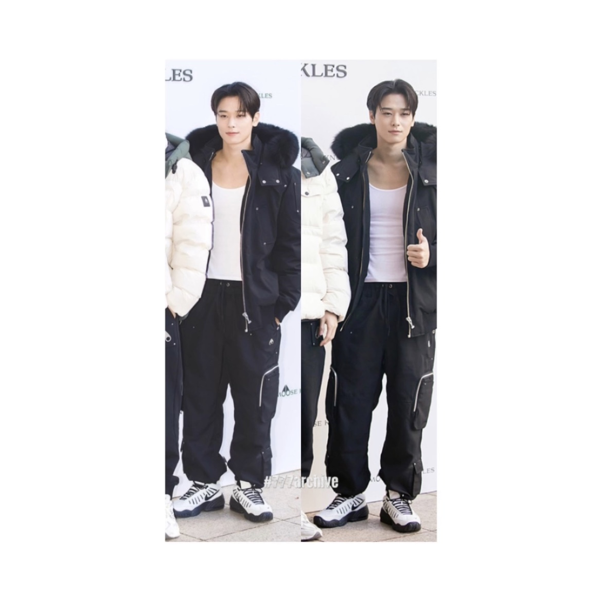 Nike x Ambush Air Adjust Force SP Summit White and Black, Moose Knuckles Ballistic Bomber Black Fox Fur Black 착용 스타일 - 2