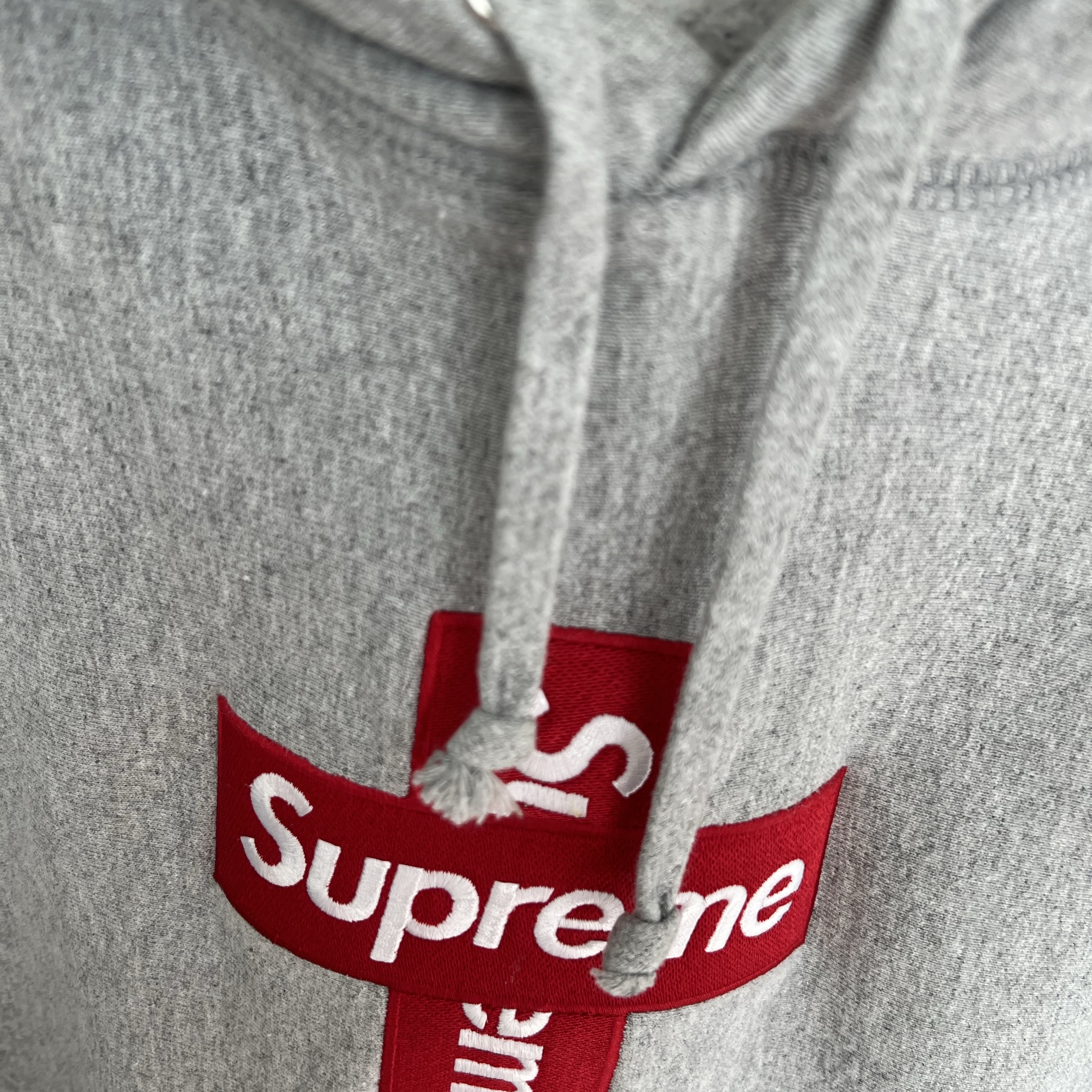 Supreme Cross Box Logo Hooded Sweatshirt Heather Grey - 20FW 착용 스타일