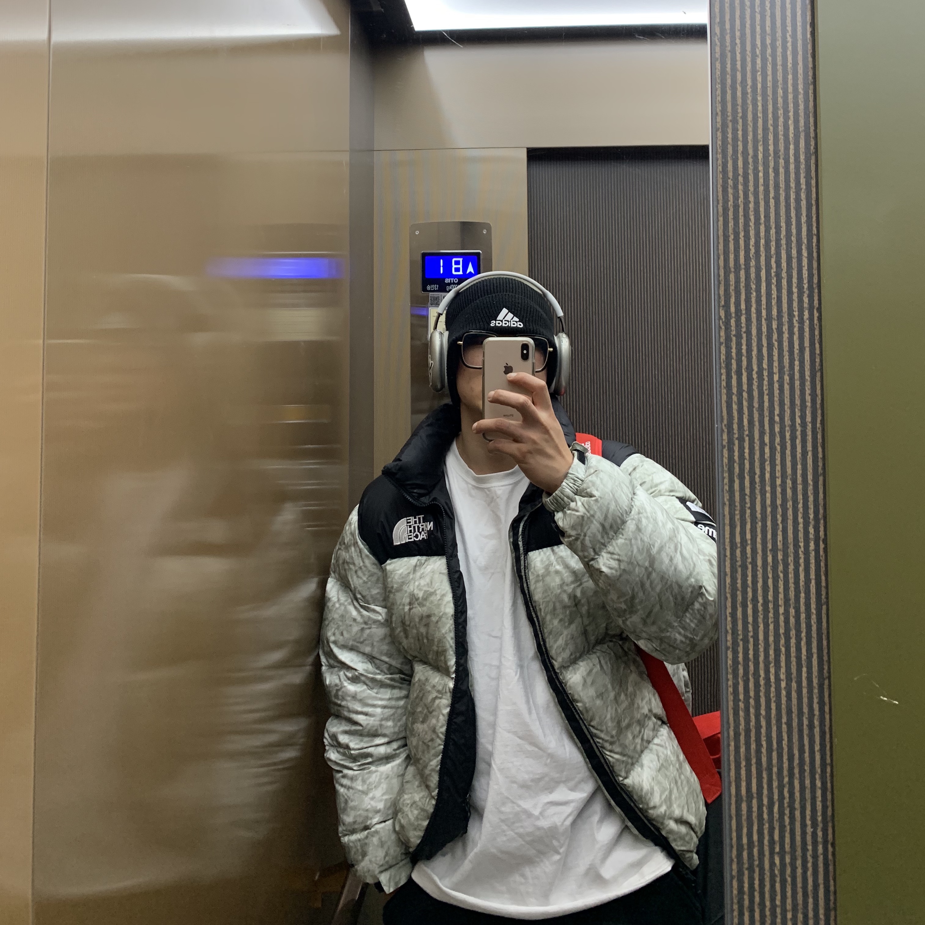 Supreme x The North Face Paper Print Nuptse Jacket - 19FW 착용 스타일