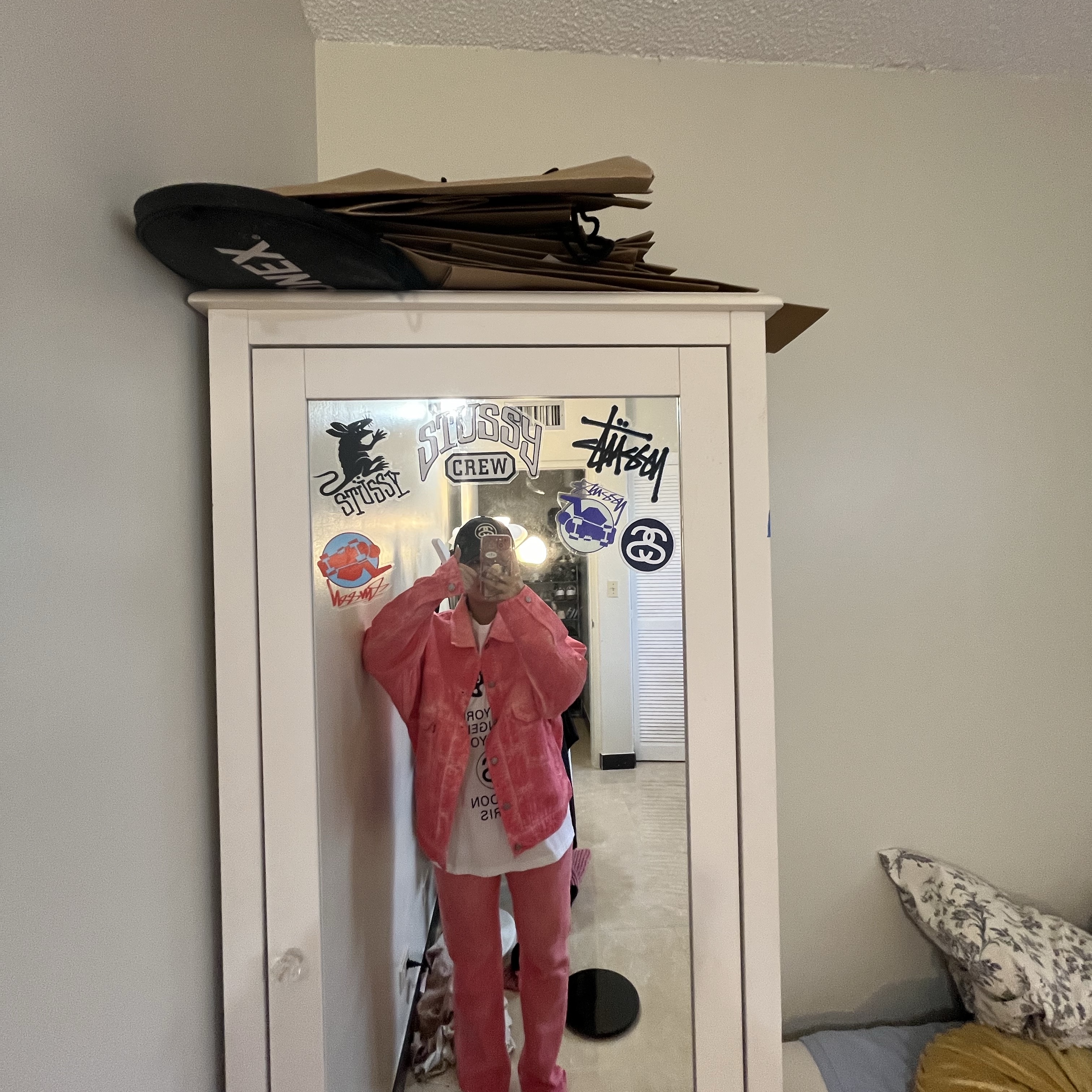 Stussy x Levi's Jacquard Jean Pink, Stussy x Levi's Jacquard Trucker Jacket Pink 착용 스타일 - 3