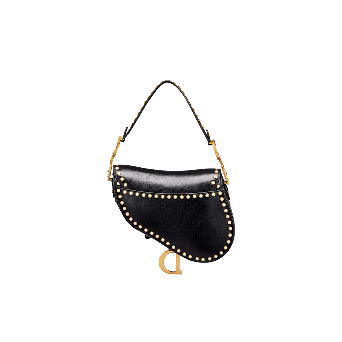 Dior Saddle Bag With Strap Black Crinkle Effect White Resin Pearls 상세 이미지 2