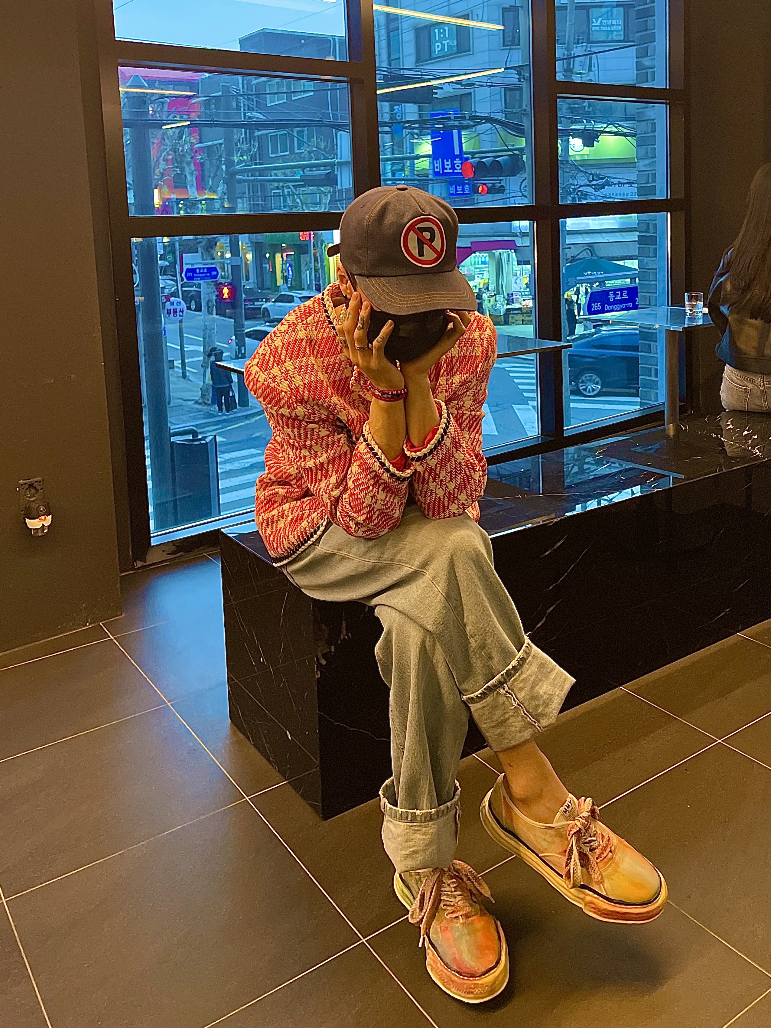 Maison Mihara Yasuhiro Baker OG Sole OD Canvas Low-top Sneakers White, Peaceminusone 5 Panel Ball Cap #1 Blue 착용 스타일 - 3