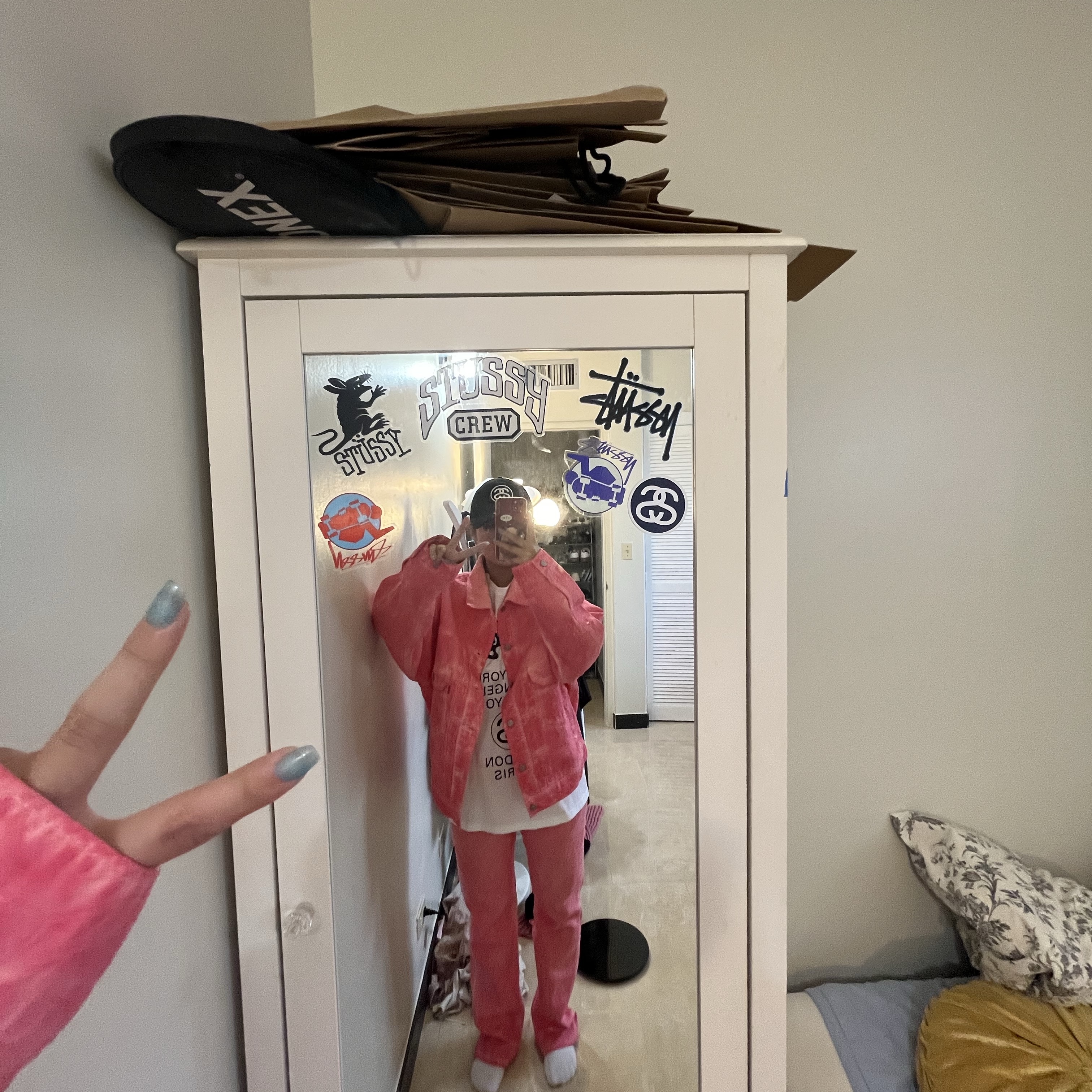 Stussy x Levi's Jacquard Jean Pink, Stussy x Levi's Jacquard Trucker Jacket Pink 착용 스타일 - 2