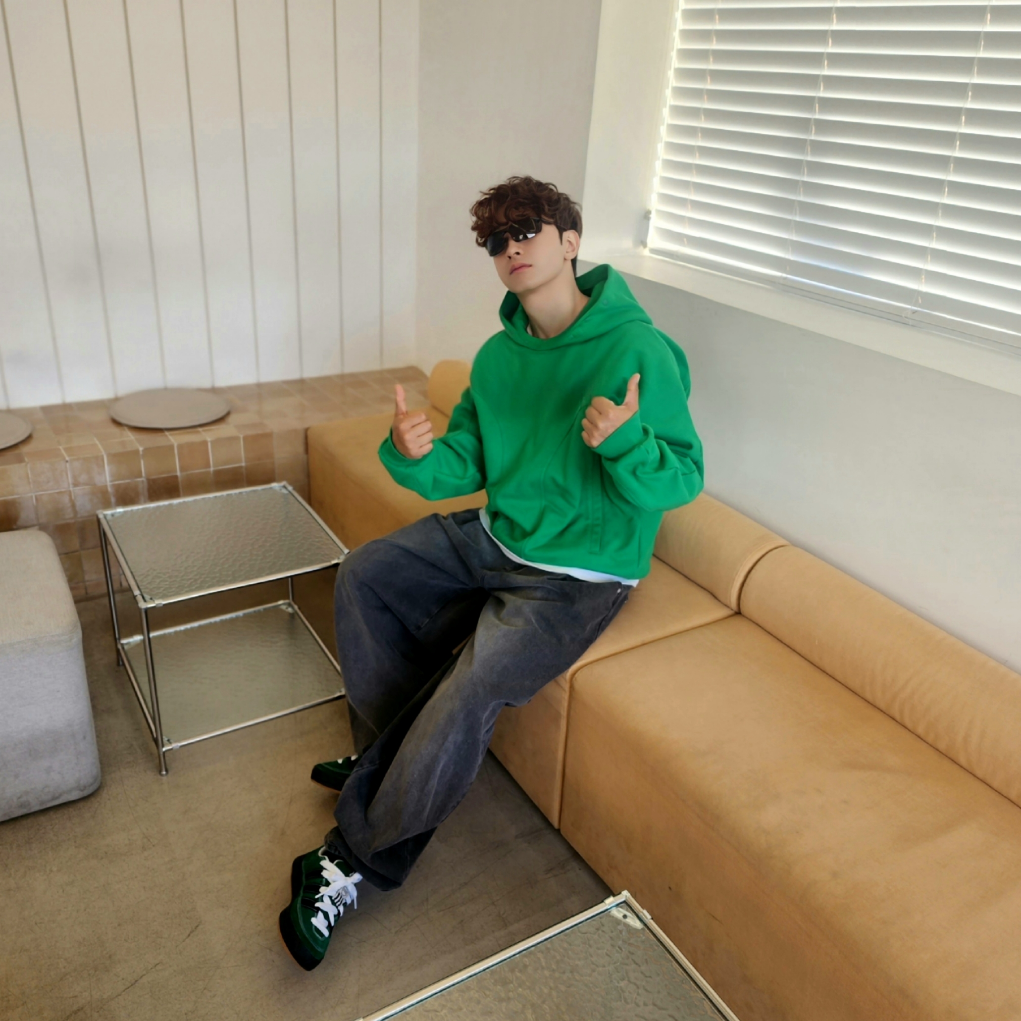 Grailz Geometry Hoodie Celtic Green, Adidas x YNuK Adimatic Dark Green Core Black 착용 스타일 - 6