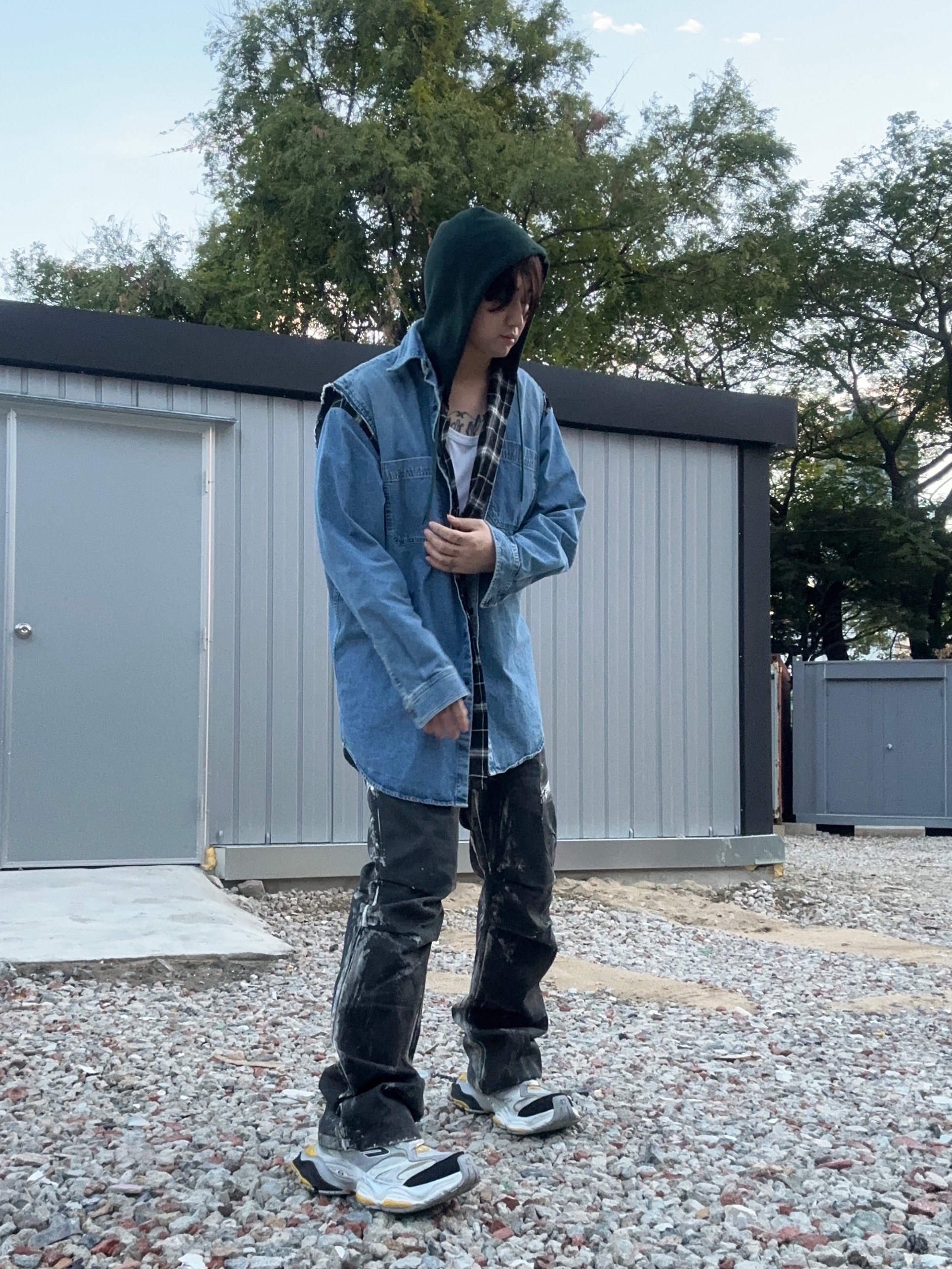 Balenciaga Cargo Sneakers Grey Black Yellow, Grailz Flared Zip Cargo Pants Black 착용 스타일 - 1