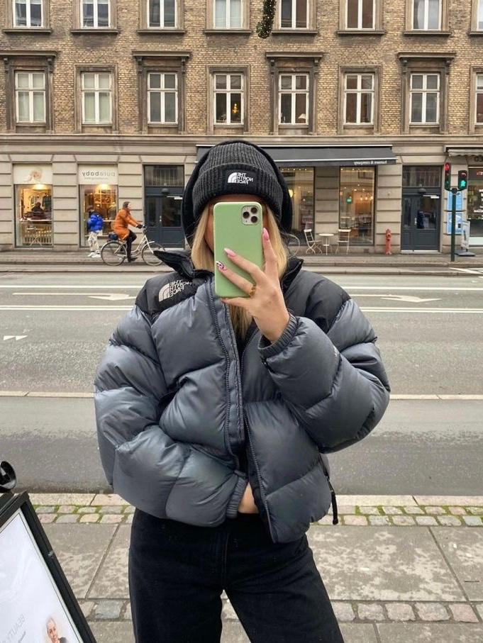 The North Face White Label Novelty Nuptse Down Jacket Heather Gray, The North Face 1996 Retro Nuptse Down Jacket TNF Black 착용 스타일 - 2