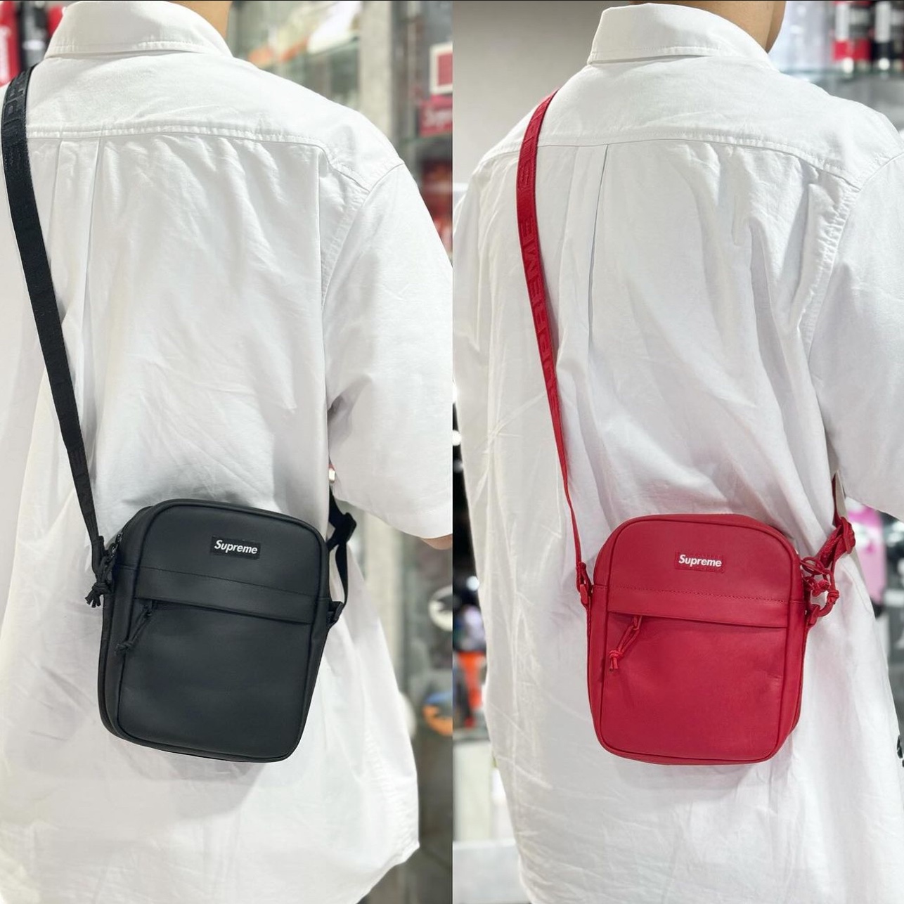 Supreme Leather Shoulder Bag Black - 23FW 착용 스타일 - 2