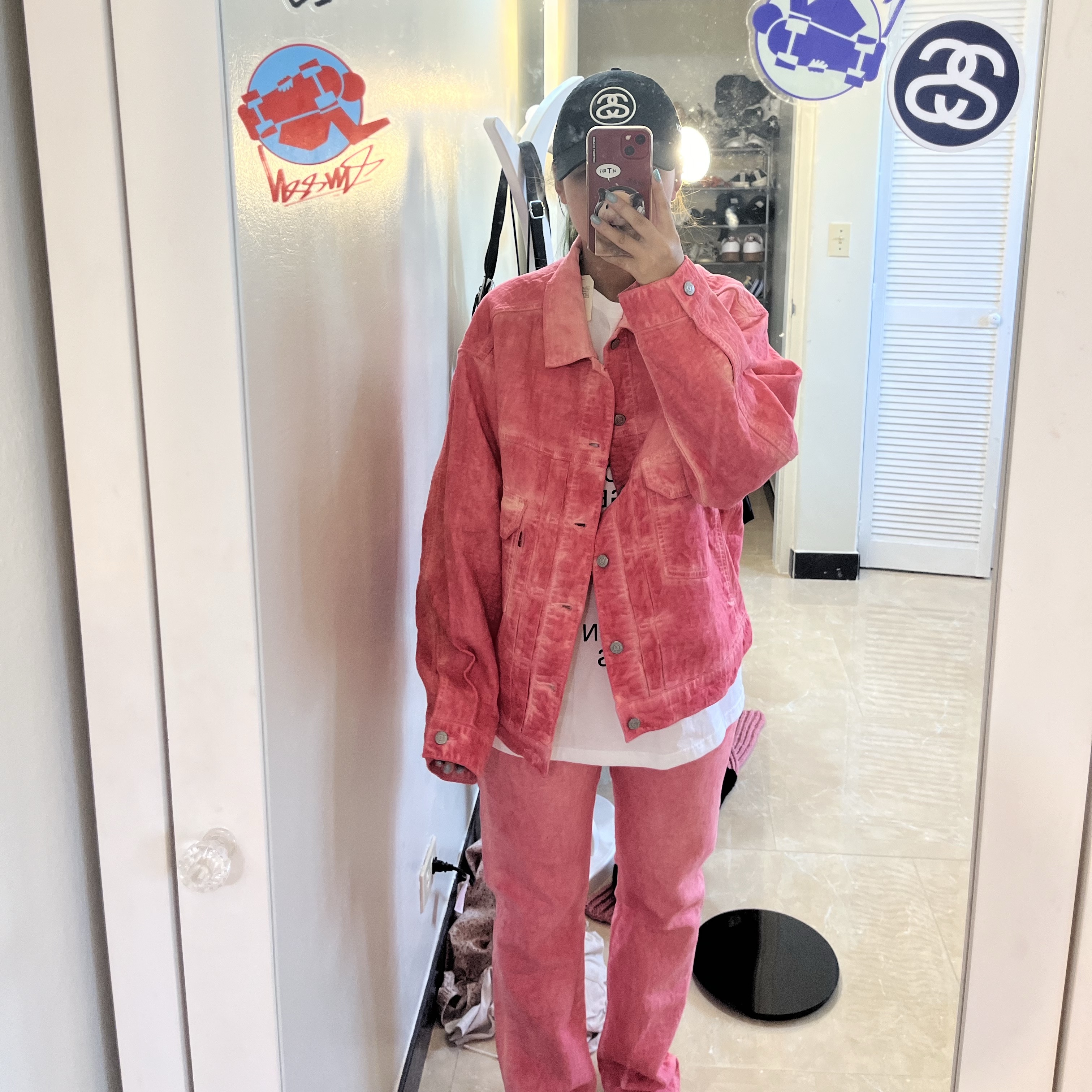 Stussy x Levi's Jacquard Jean Pink, Stussy x Levi's Jacquard Trucker Jacket Pink 착용 스타일 - 4