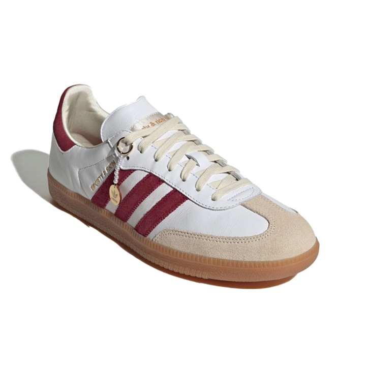 Adidas x Sporty & Rich Samba OG Cloud White Collegiate Burgundy, Adidas x Sporty & Rich Samba OG Cloud White Bold Gold 착용 스타일 - 3