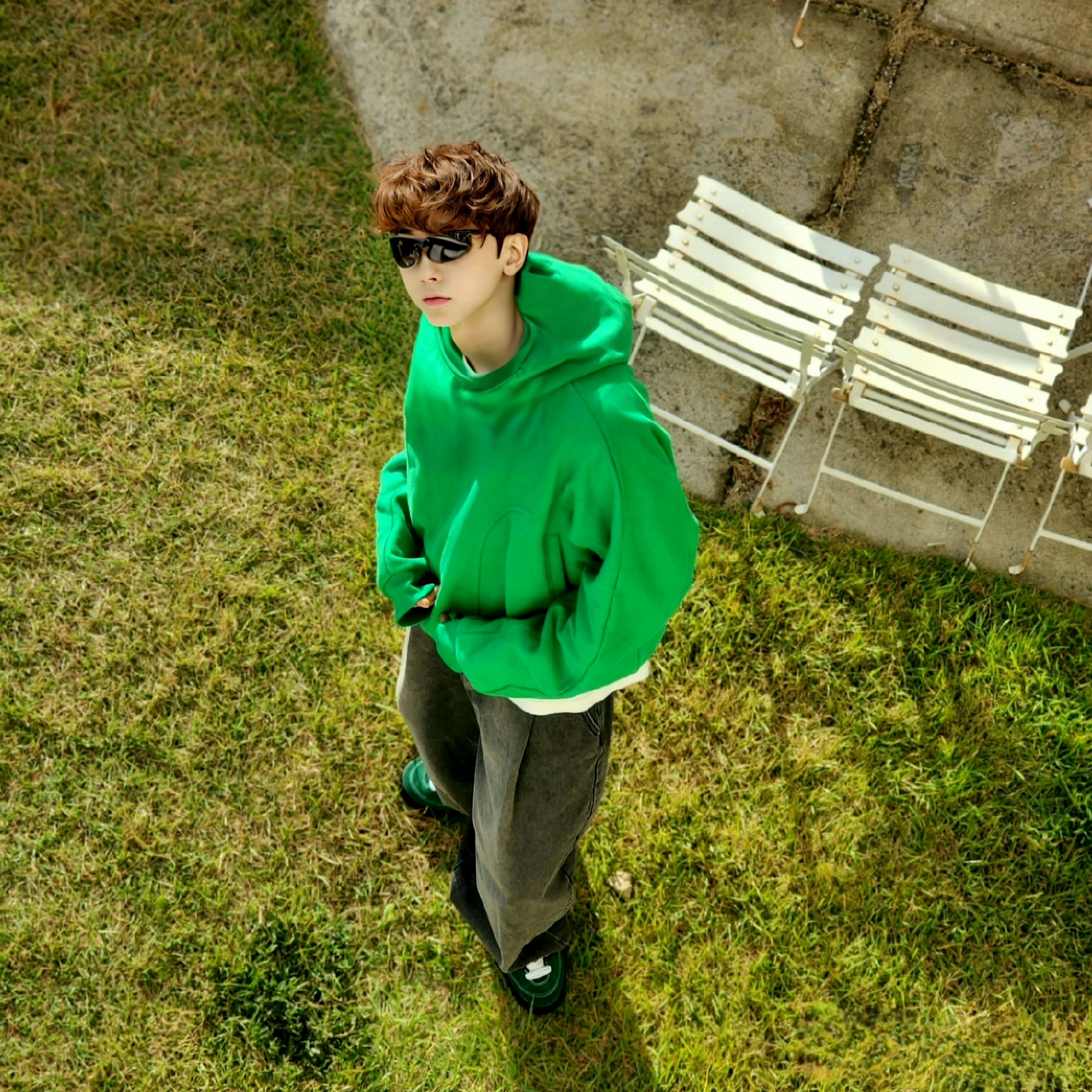 Grailz Geometry Hoodie Celtic Green, Adidas x YNuK Adimatic Dark Green Core Black 착용 스타일 - 1