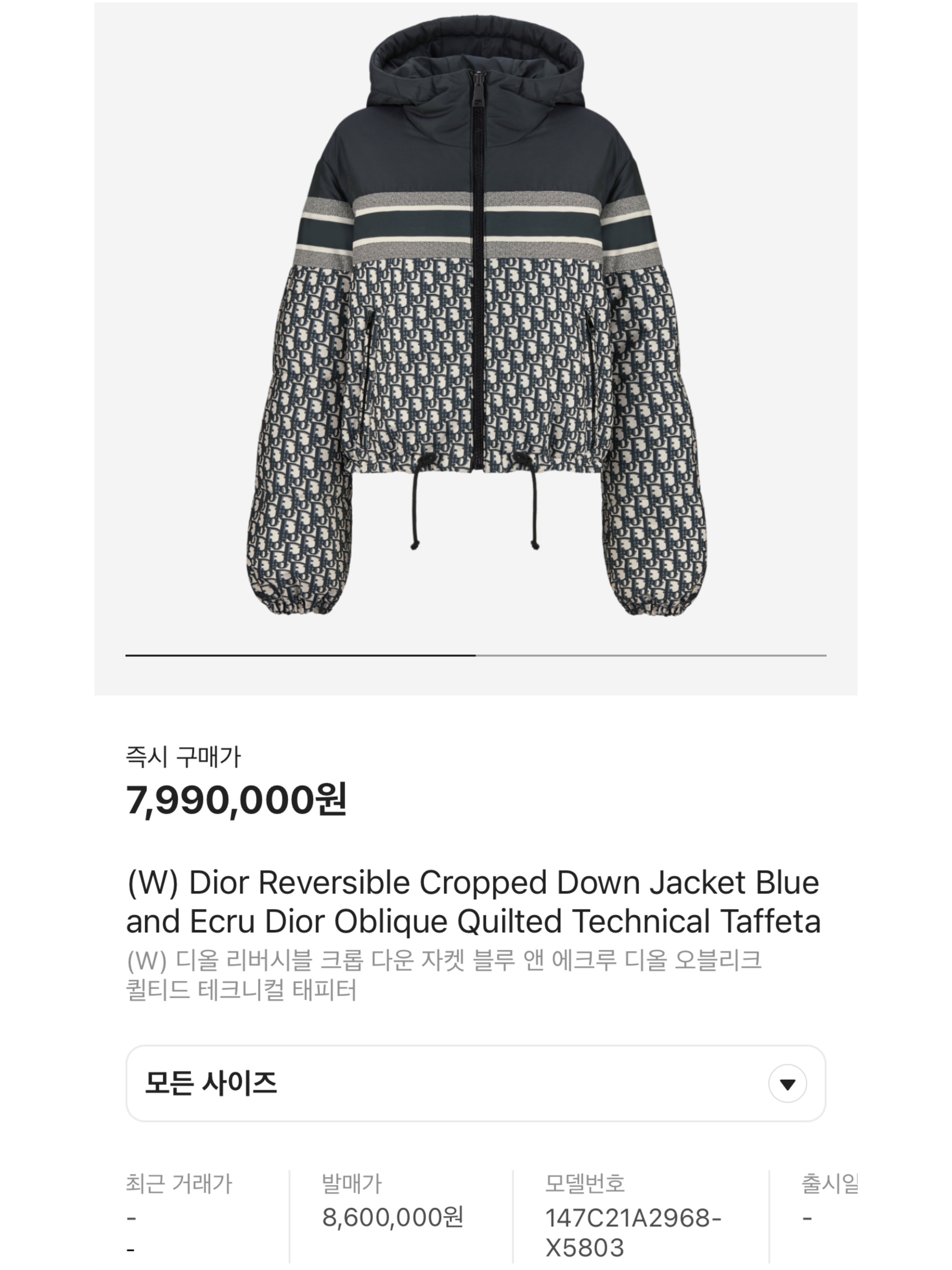 (W) Dior Reversible Cropped Down Jacket Blue and Ecru Dior Oblique Quilted Technical Taffeta 착용 스타일 - 6