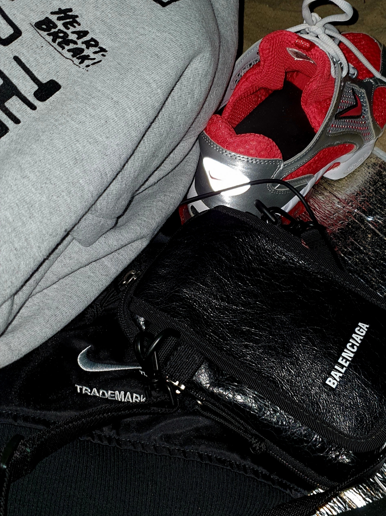Nike Air Zoom Spiridon Cage 2 Varsity Red, Supreme Fiend Hooded Sweatshirt Heather Grey - 23SS 착용 스타일