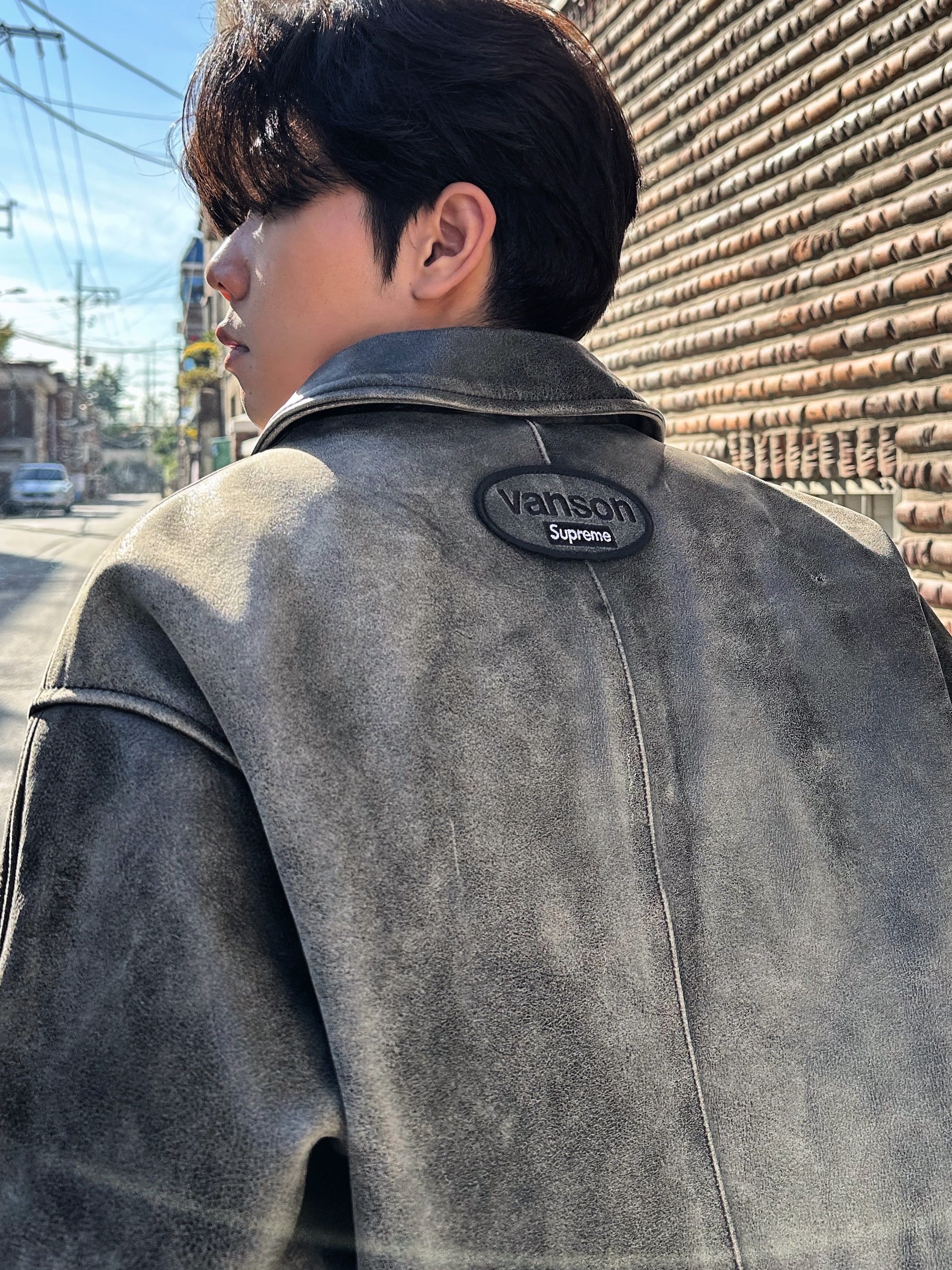 Supreme x Vanson Leathers Worn Leather Jacket Dark Purple - 20FW 착용 스타일 - 2