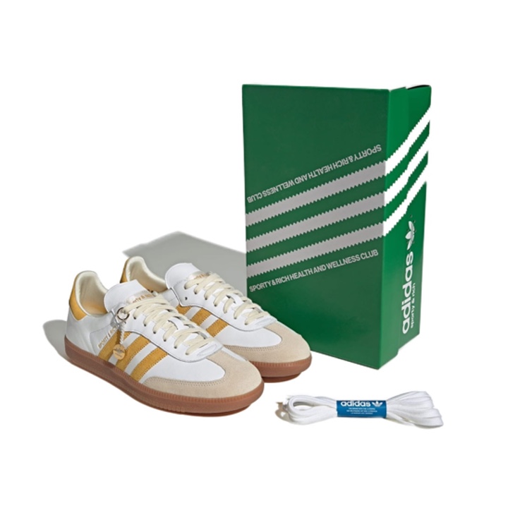 Adidas x Sporty & Rich Samba OG Cloud White Collegiate Burgundy, Adidas x Sporty & Rich Samba OG Cloud White Bold Gold 착용 스타일 - 4