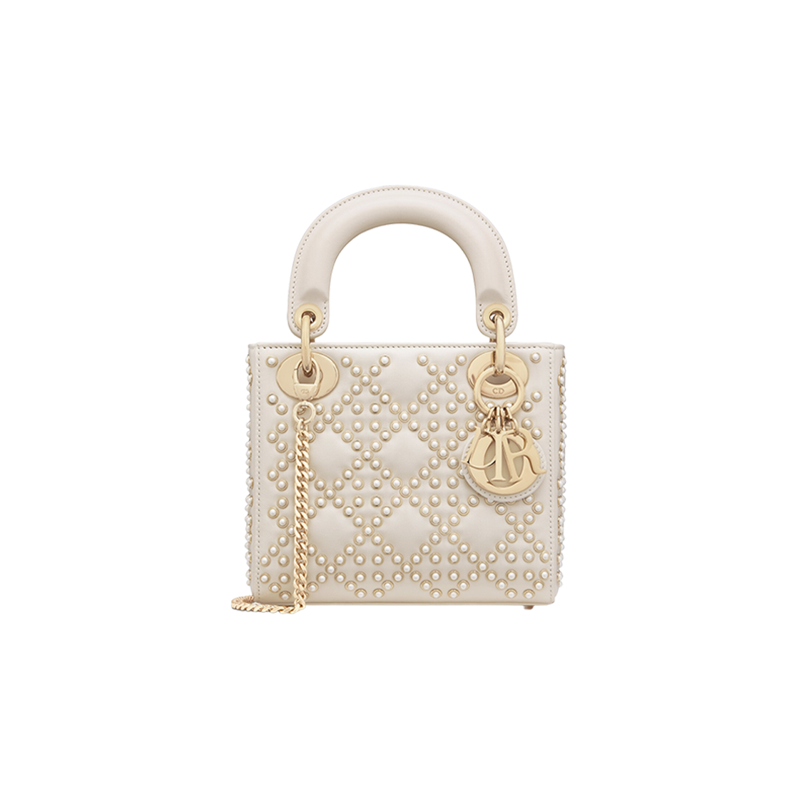 Dior Mini Lady Bag Latte Crinkle Effect White Resin Half Pearl Motif 상세 이미지 1