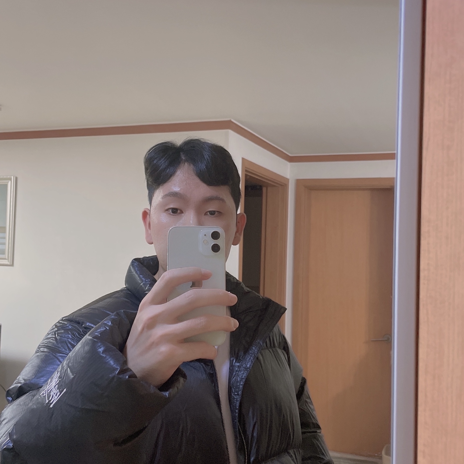 Stussy Down Puffer Parachute Ripstop Charcoal 착용 스타일 - 3