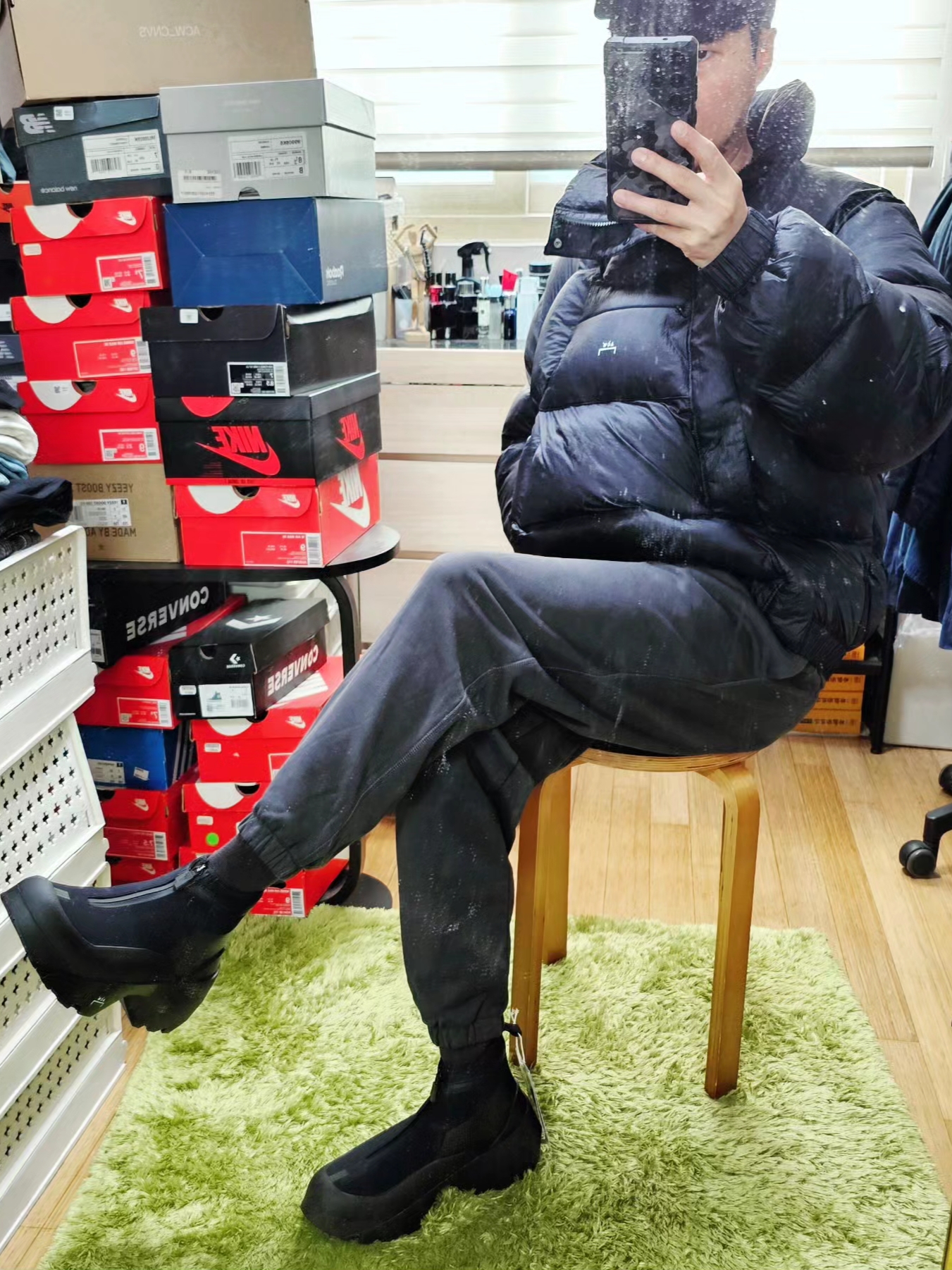 Converse x A-Cold-Wall Super Puffer Jacket Black, Converse x A-Cold-Wall Geo Forma Boot Onyx 착용 스타일 - 3