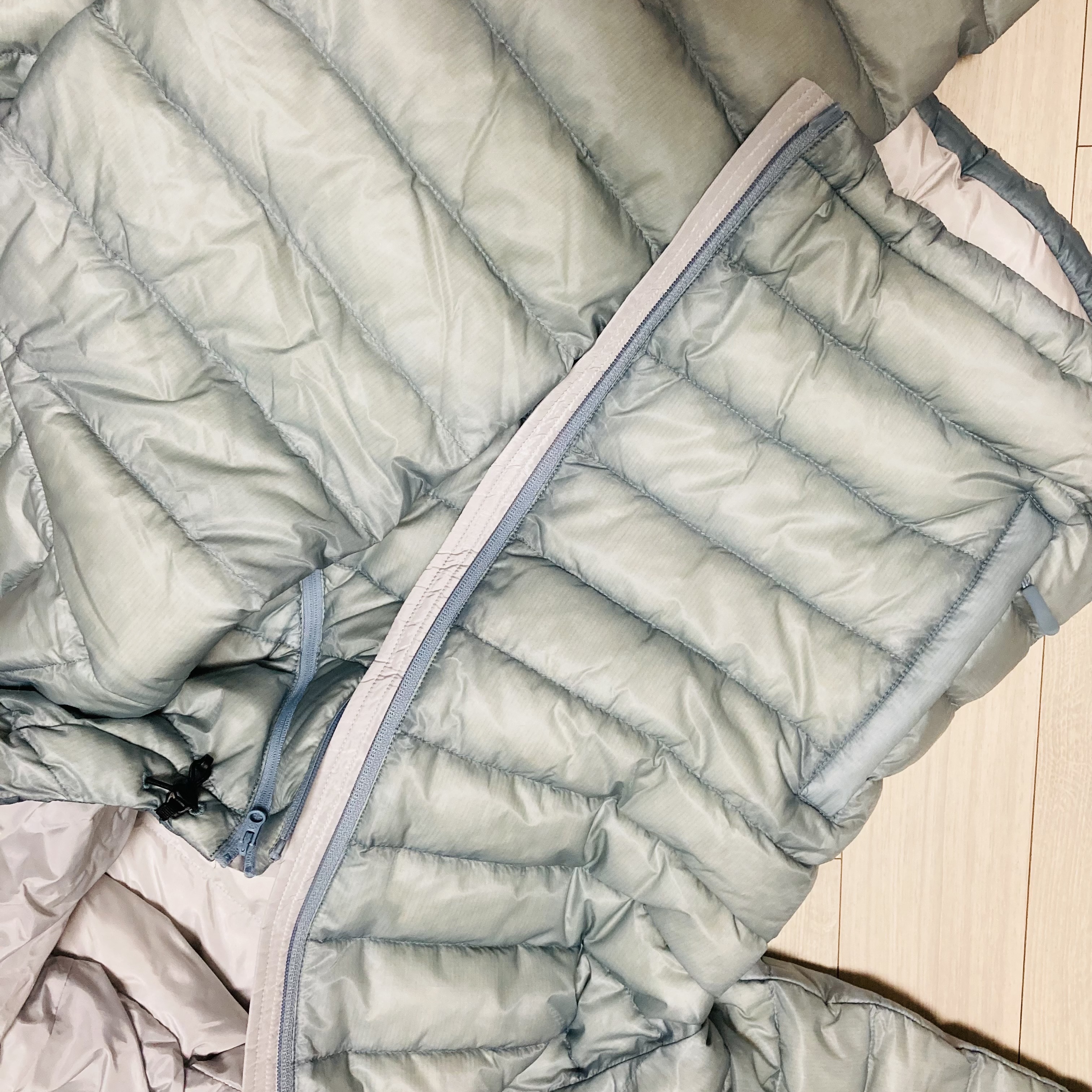 Sansan Gear Suffix Puffer Jacket Sky Blue - 23FW 착용 스타일