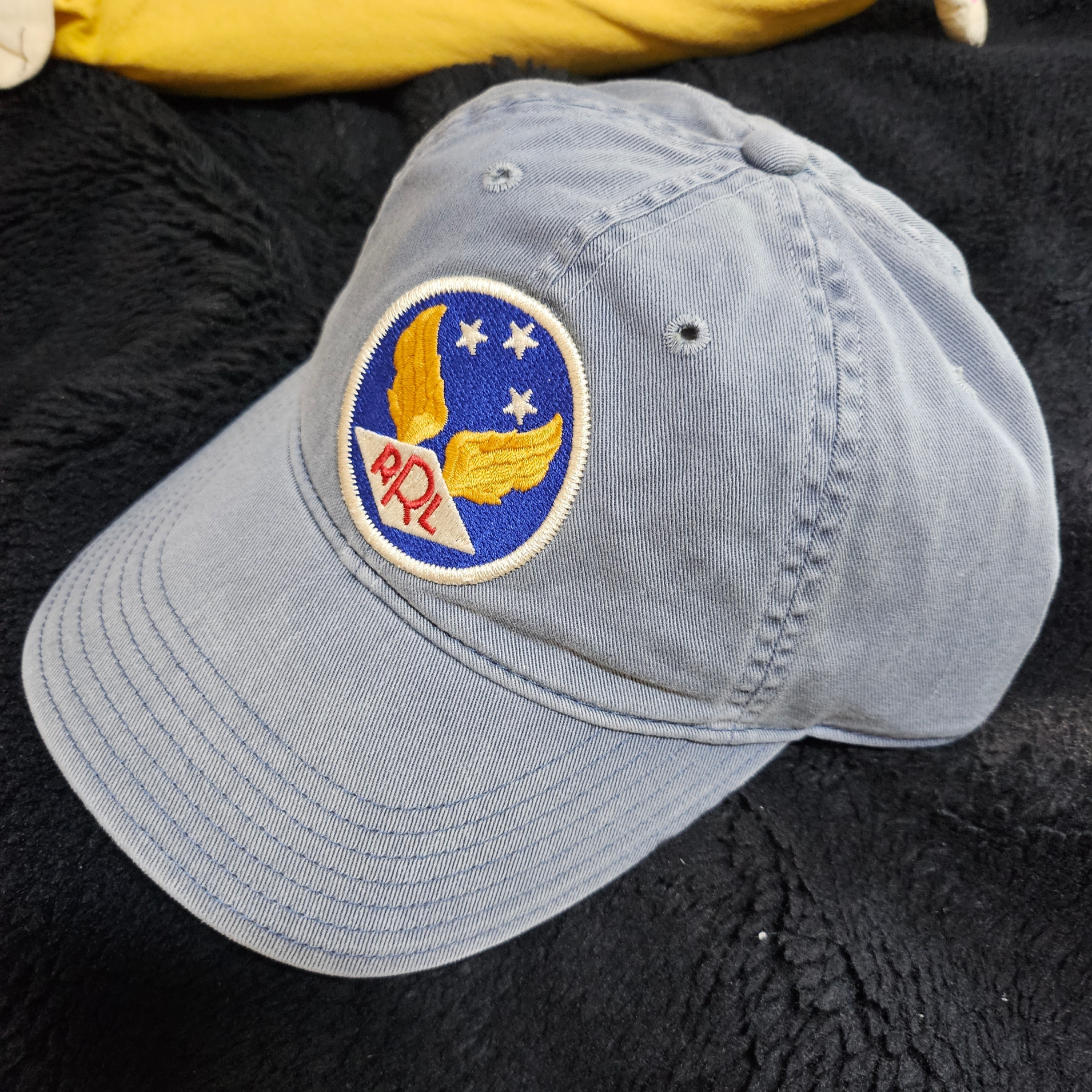 Double RL Garment Dyeing Twill Ball Cap Blue 착용 스타일