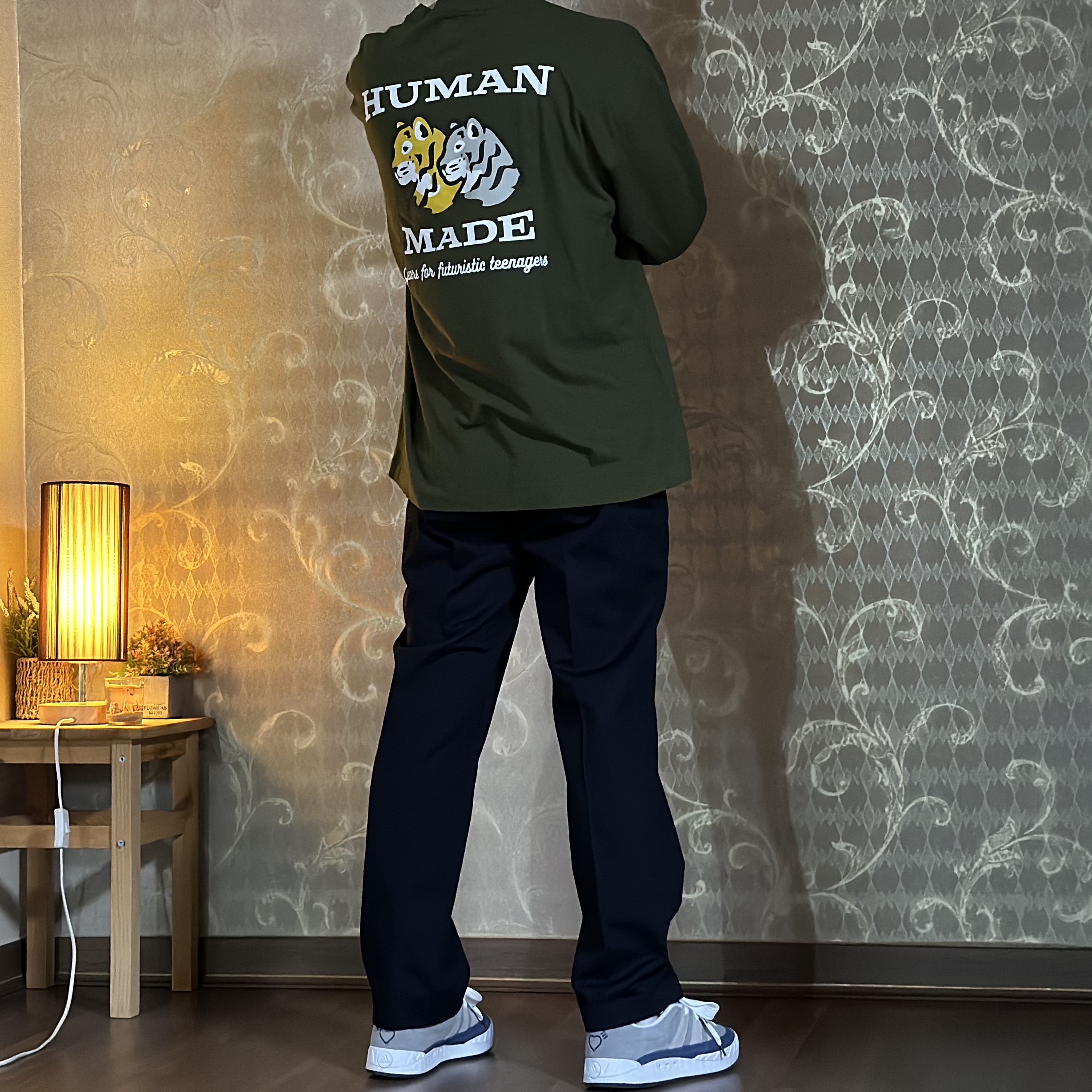Human Made Graphic L/S T-Shirt #6 Navy, Human Made Graphic L/S T-Shirt #1 Olive Drab 착용 스타일 - 2