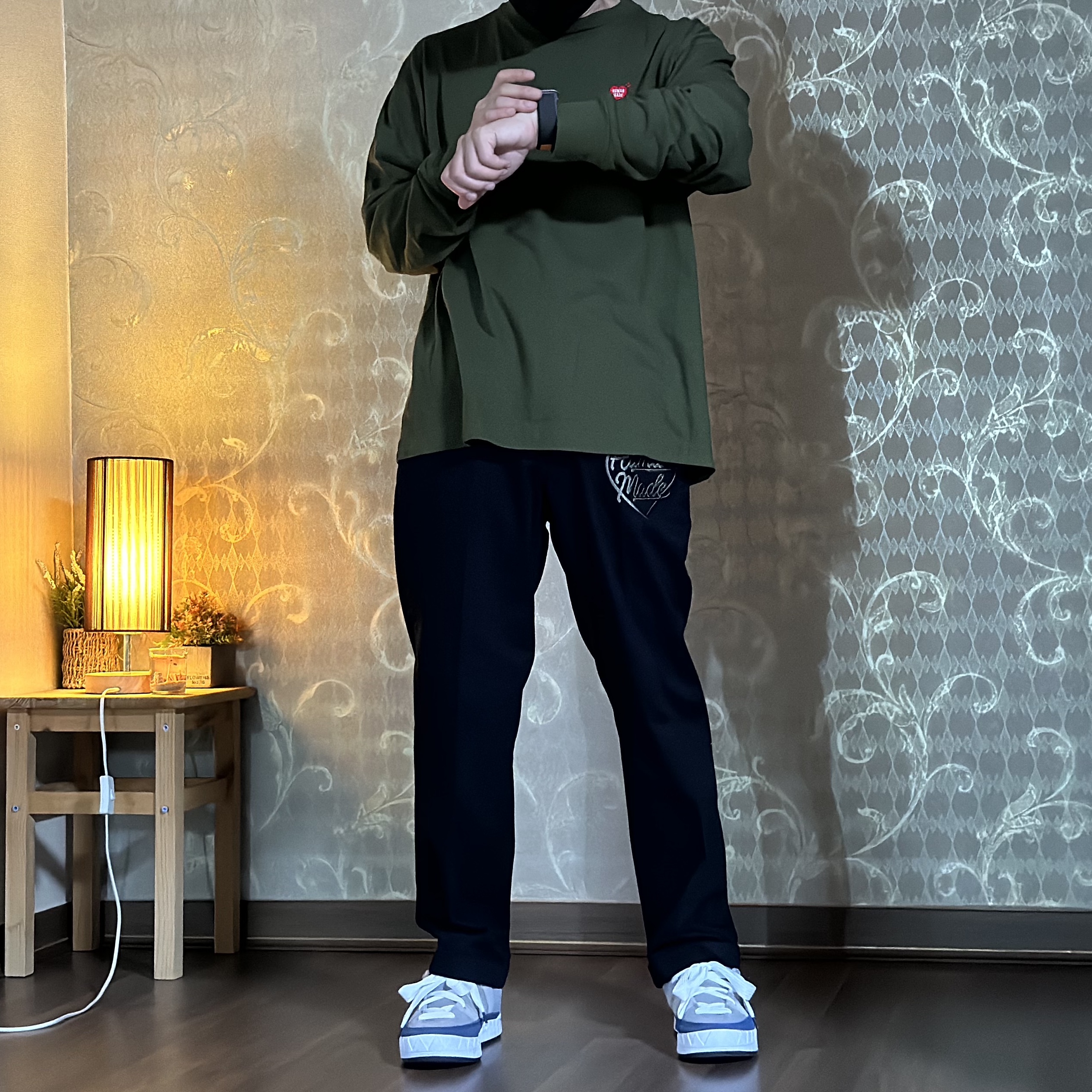 Human Made Graphic L/S T-Shirt #6 Navy, Human Made Graphic L/S T-Shirt #1 Olive Drab 착용 스타일 - 1