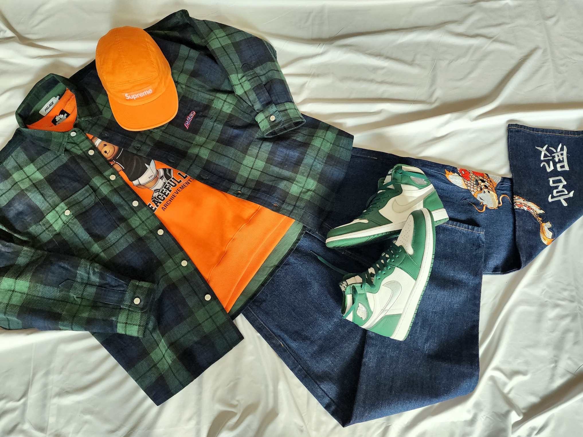 Stussy Waves Knit Bucket Hat Black, Palace Drop Shoulder Cord Shirt Tartan - 23FW 착용 스타일 - 5