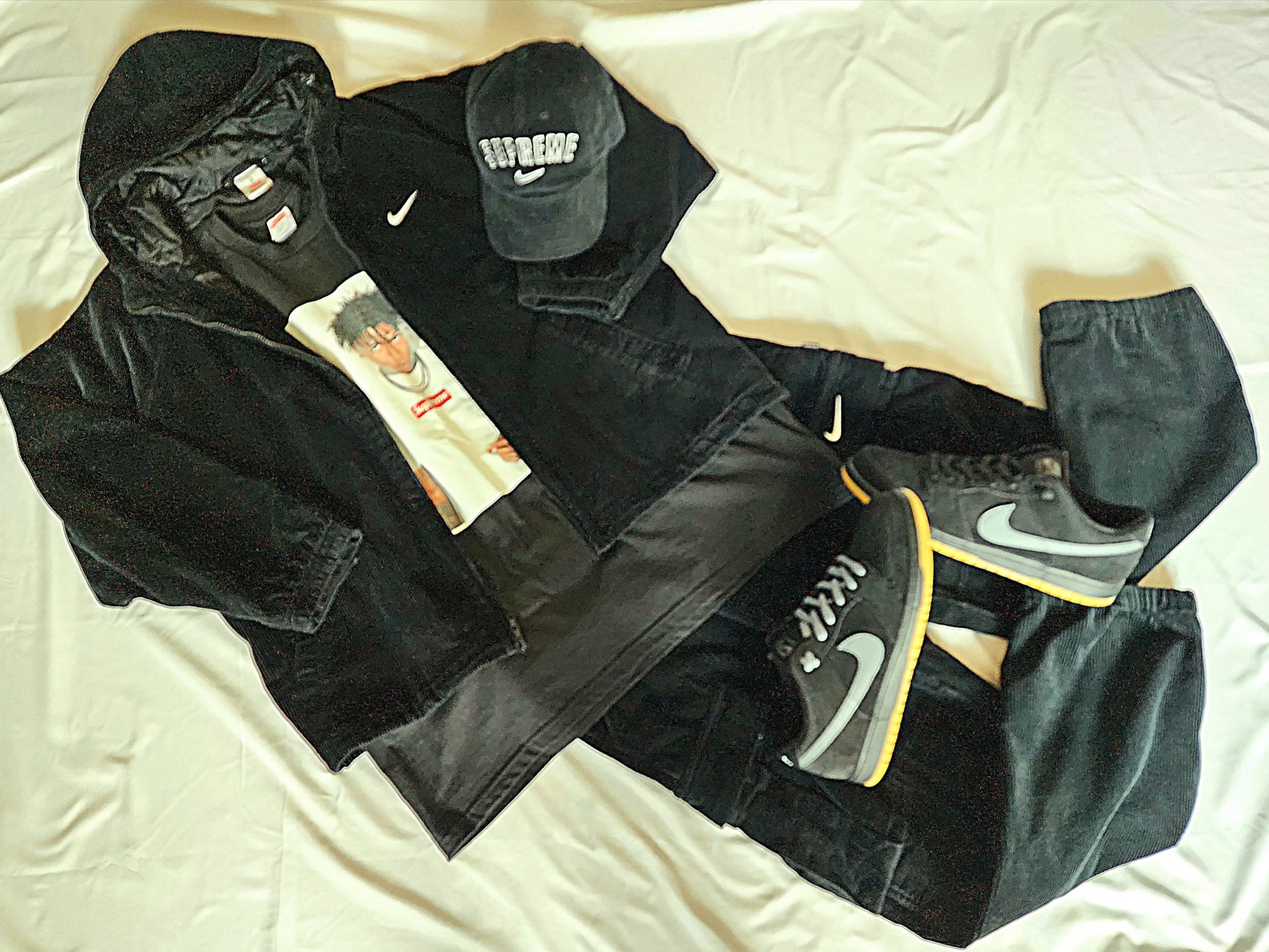 Supreme x Nike Arc Corduroy Cargo Pants Black - 22SS, Supreme x Nike Arc Corduroy Hooded Jacket Black - 22SS 착용 스타일 - 2
