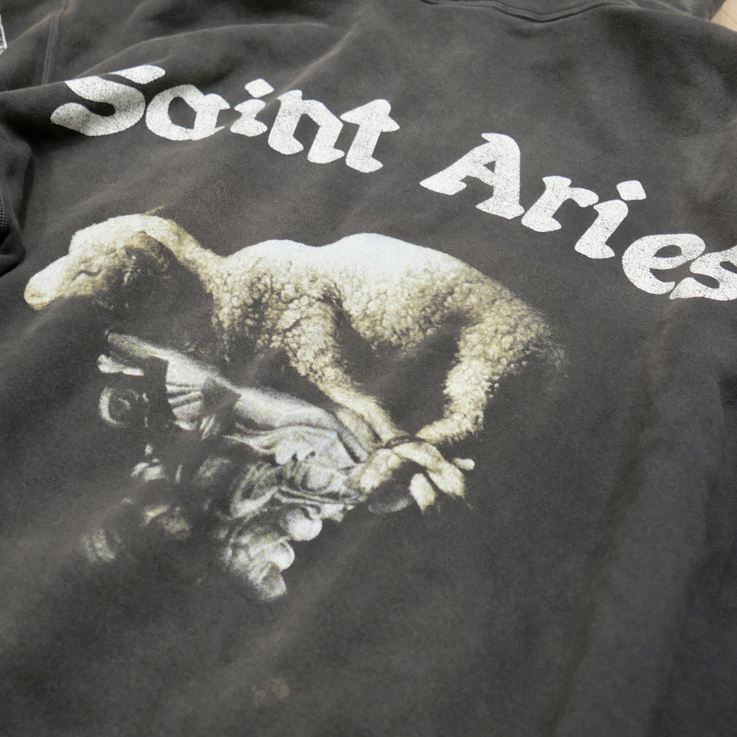 Saint Mxxxxxx x Aries Hoodie St Aries Black 착용 스타일