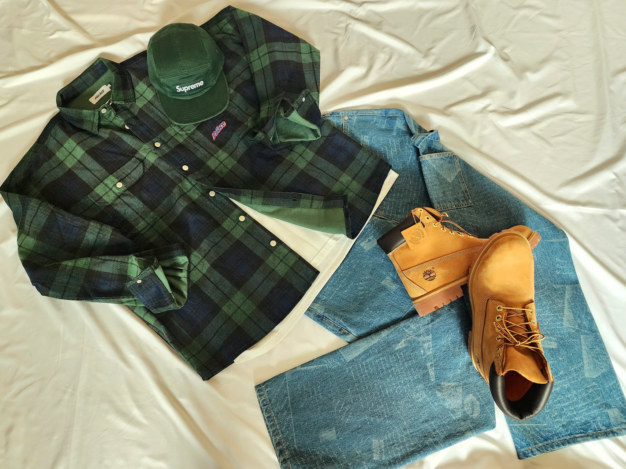 Stussy Waves Knit Bucket Hat Black, Palace Drop Shoulder Cord Shirt Tartan - 23FW 착용 스타일 - 3