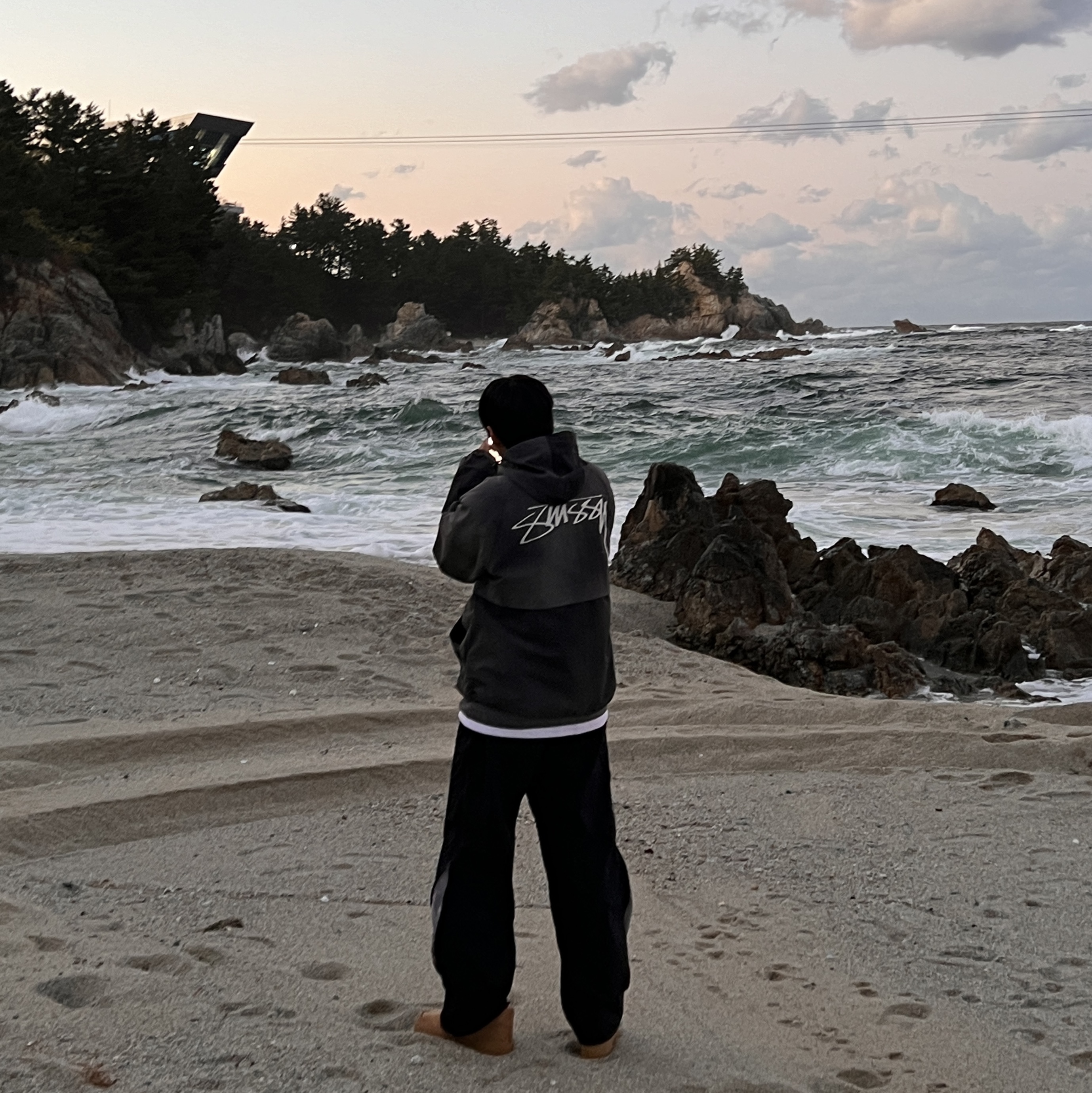 Stussy Wave Dye Beach Shell Jacket Black, Nike Air Force 1 '07 WB Flax 착용 스타일 - 1