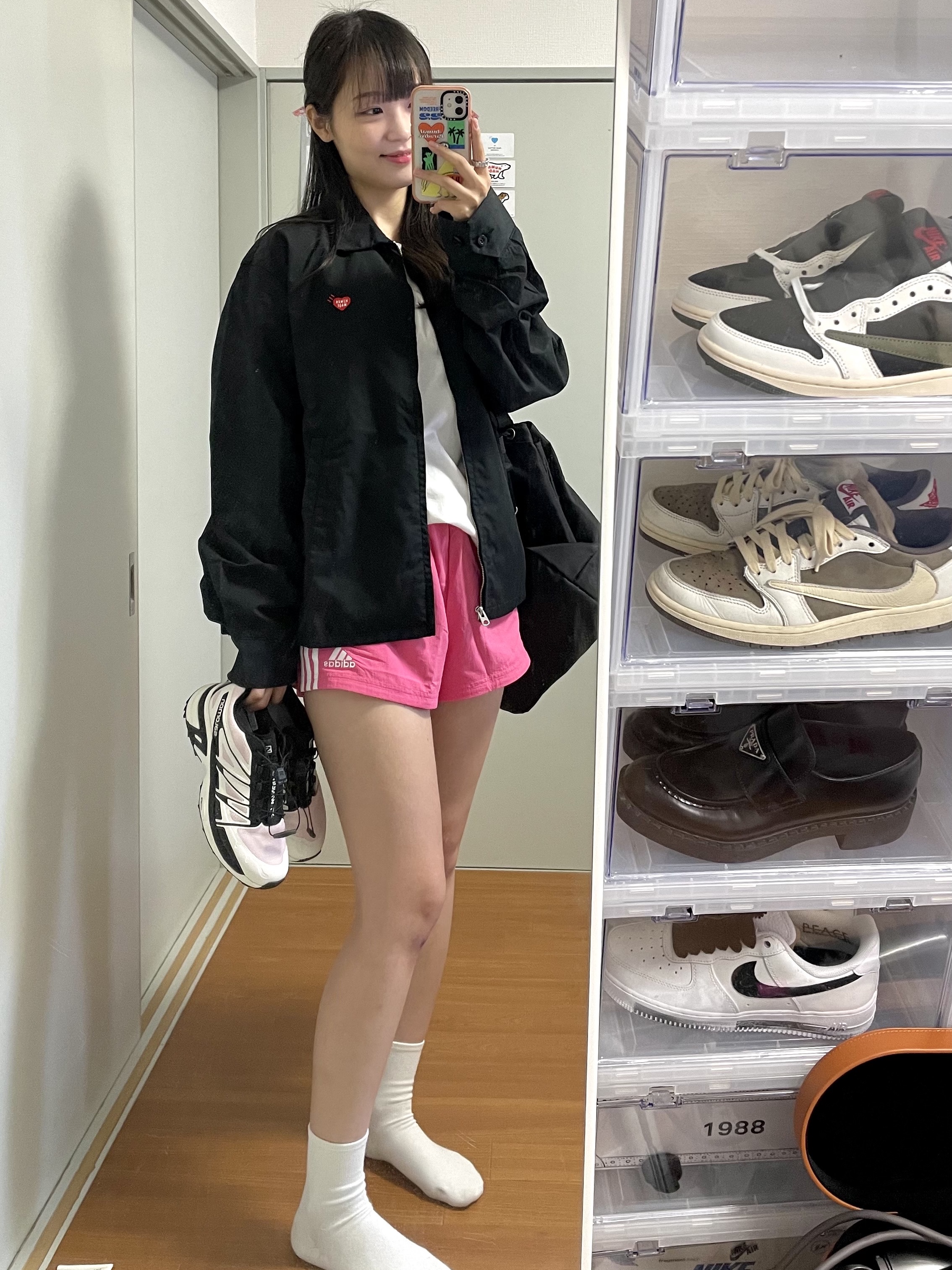 Salomon XT-Wings 2 Cradle Pink, Human Made Drizzler Jacket Black 착용 스타일