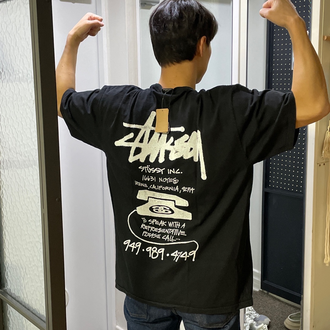 Stussy Old Phone Pigment Dyed T-Shirt Black 착용 스타일