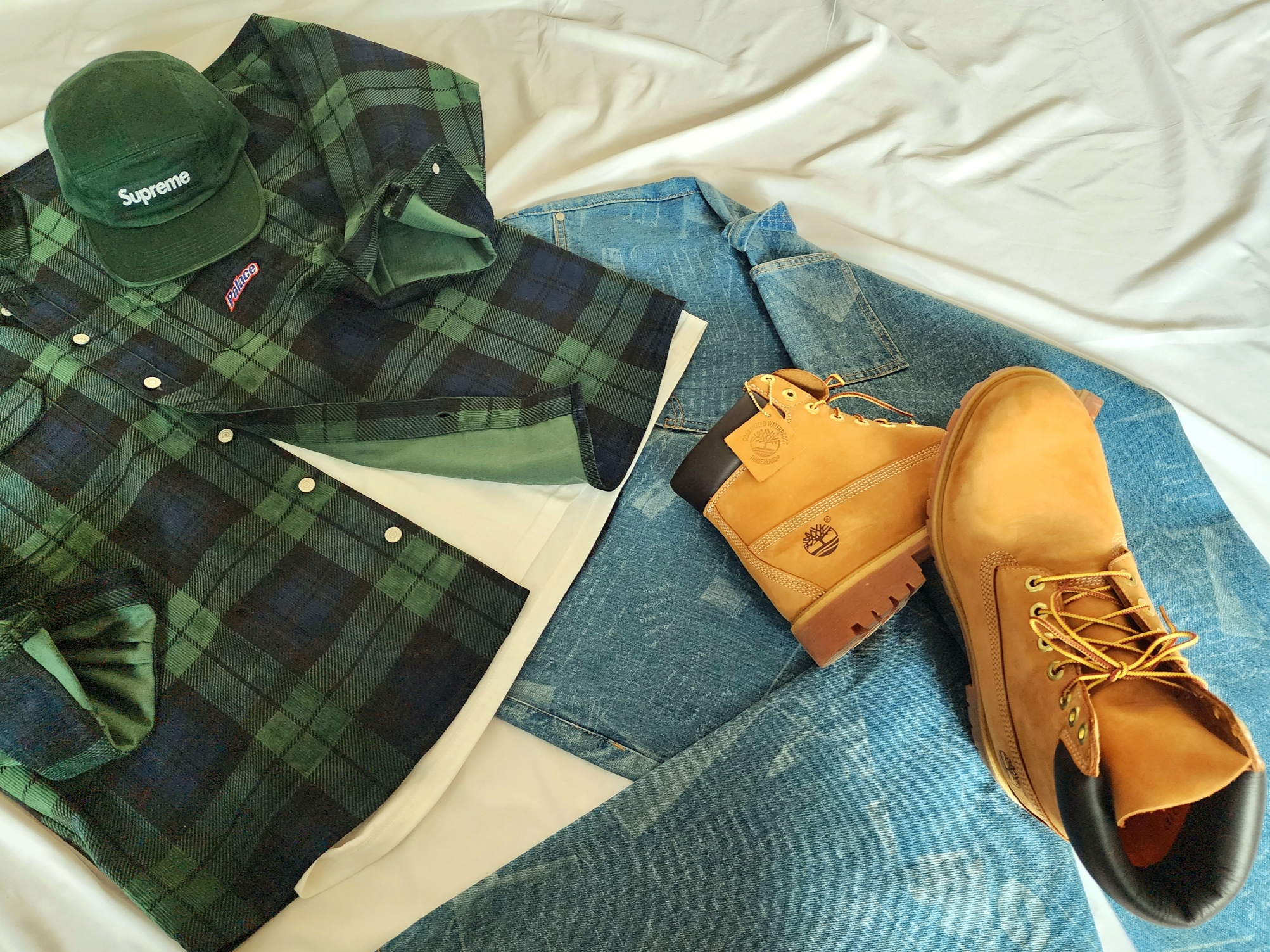 Stussy Waves Knit Bucket Hat Black, Palace Drop Shoulder Cord Shirt Tartan - 23FW 착용 스타일 - 4